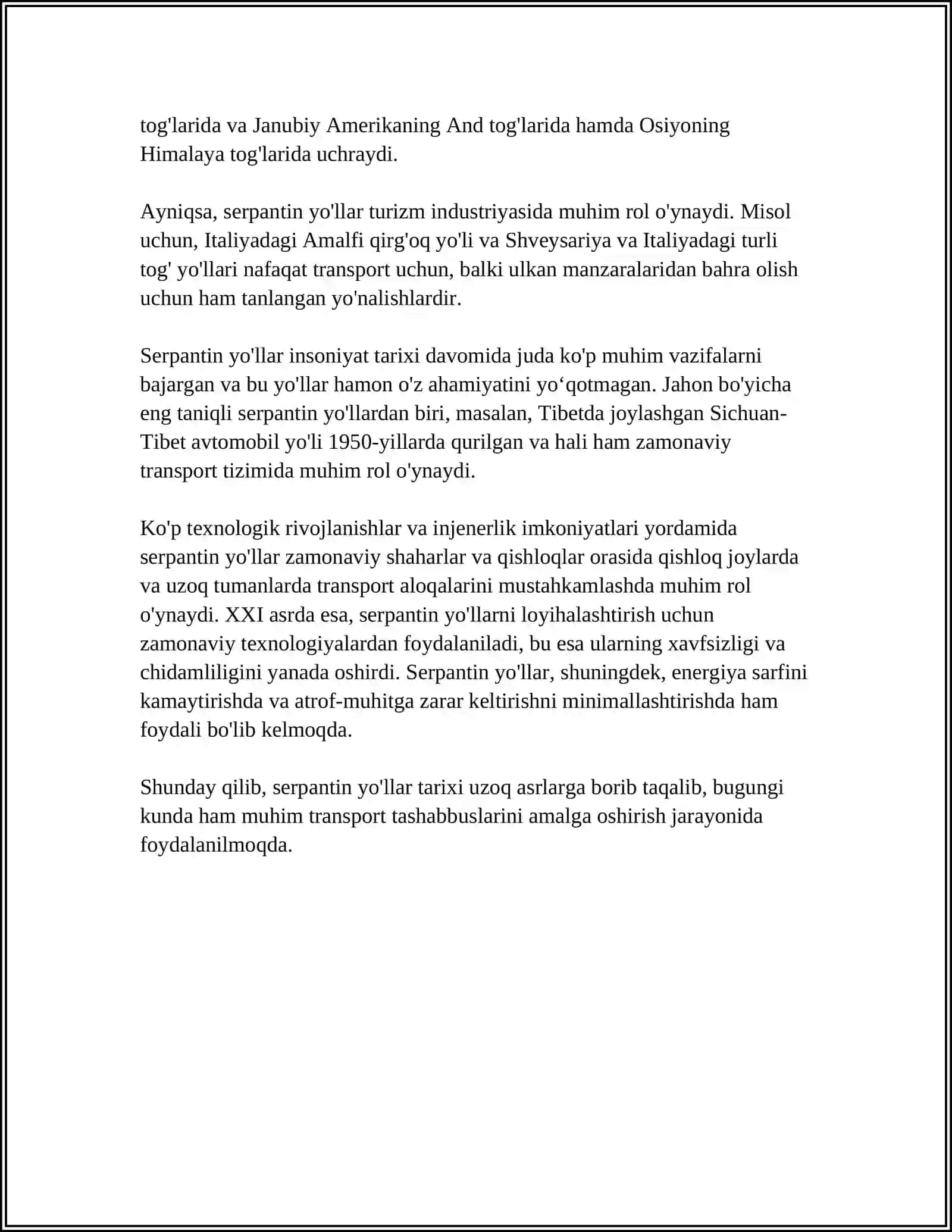 AVTOMOBIL YO'LLARIDAGI SERPANTINLAR VA ULARNING TURLARI 4