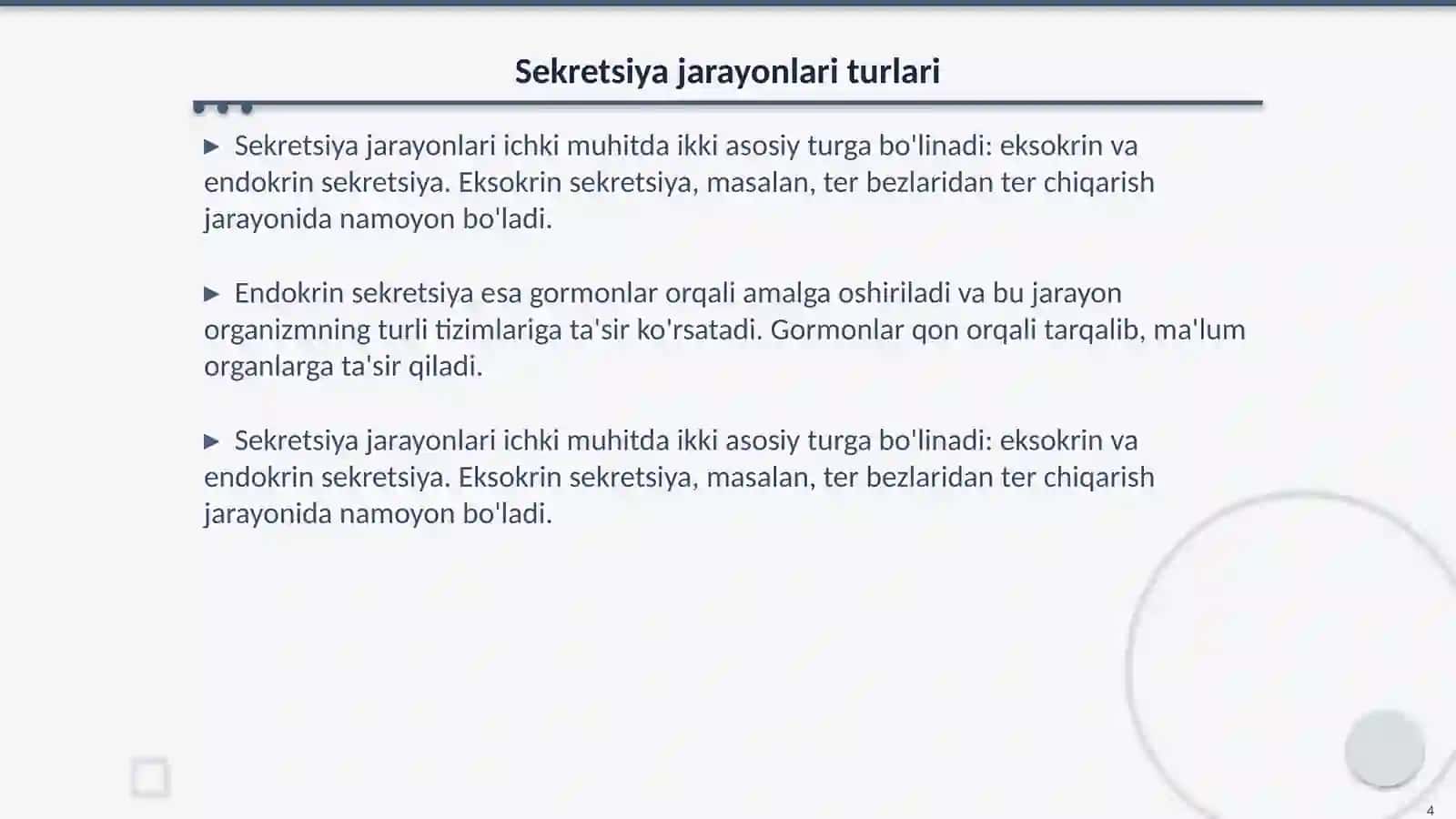 Ichki muhit toʻqimalari va sekretsiya turlari 4