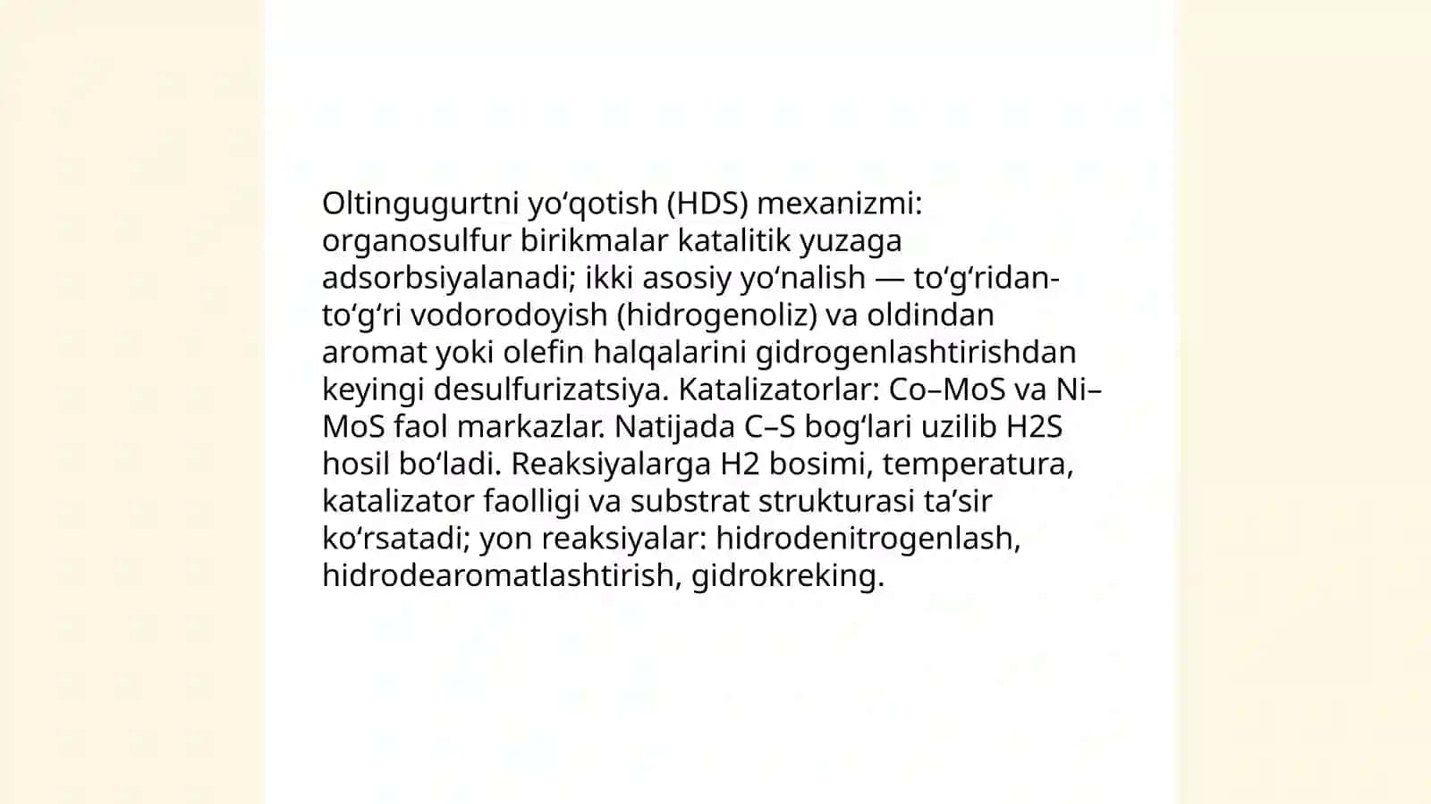 Gidrotozalash va gidrokreking asosiy printsiplari 4