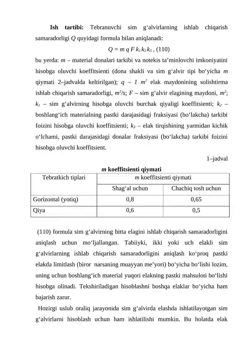 Tebranuvchi sim g‘alvirning ishlab chiqarish samaradorligini aniqlash 4