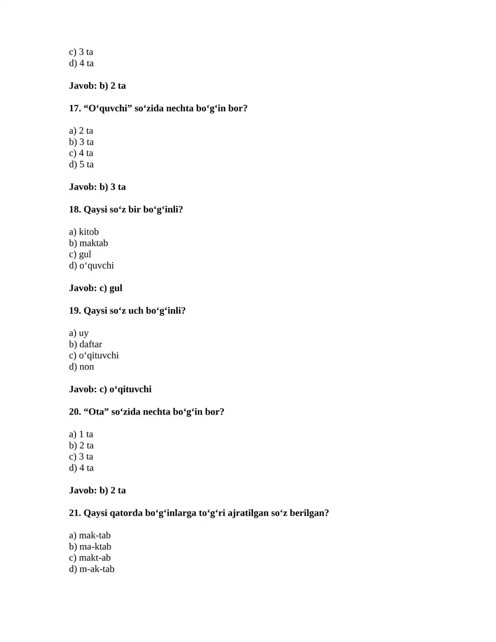 6-SINF ONA TILI FANIDAN 250 TA TEST 4