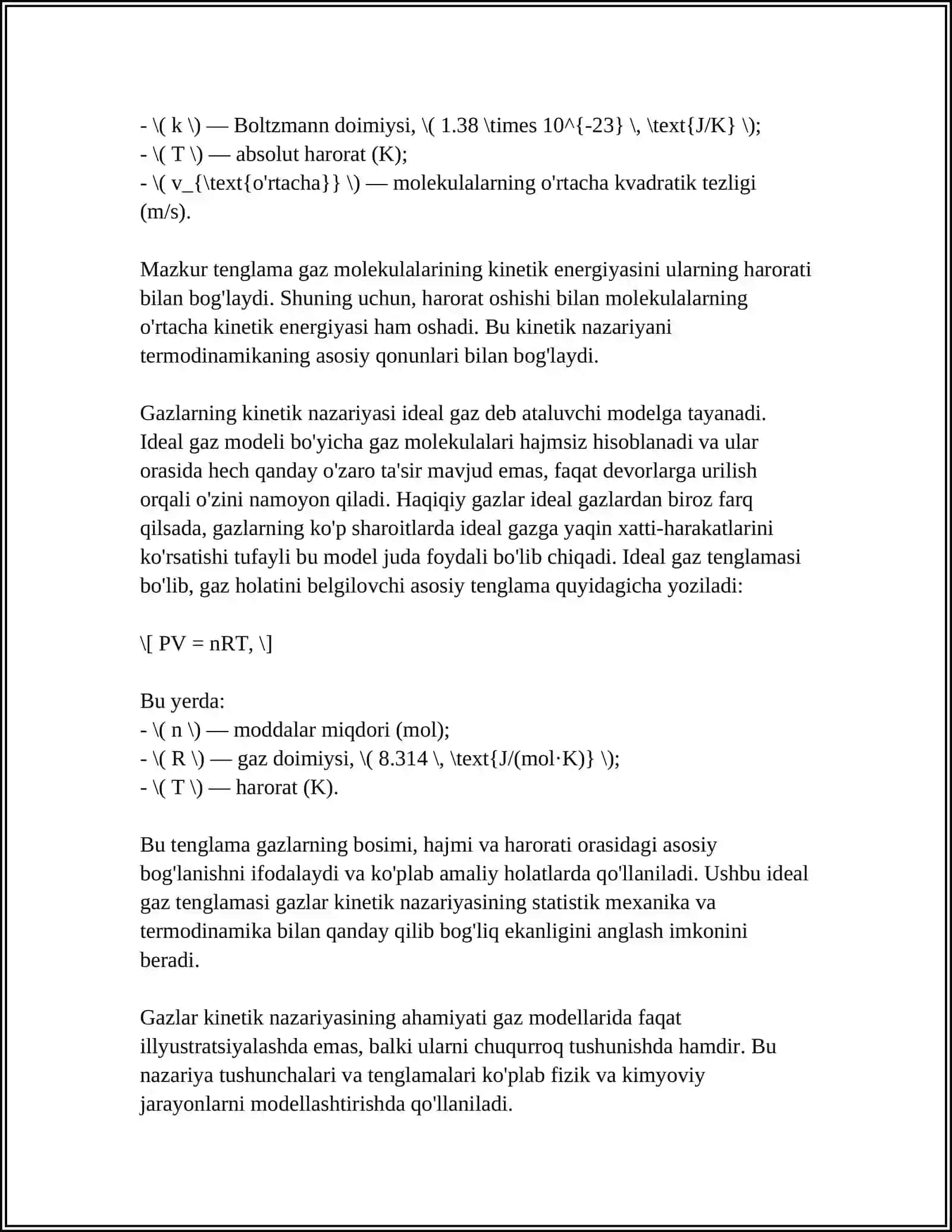 GAZLAR KINETIK NAZARIYASINING ASOSIY TENGLAMASI 4
