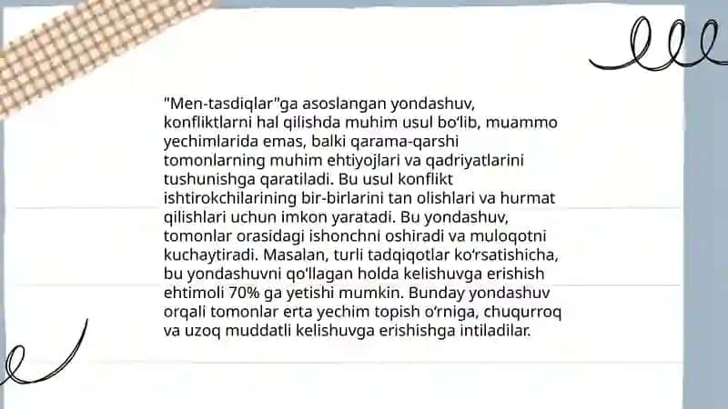 Konfliktlarni bartaraf etishda "men-tasdiqlar" usuli 4