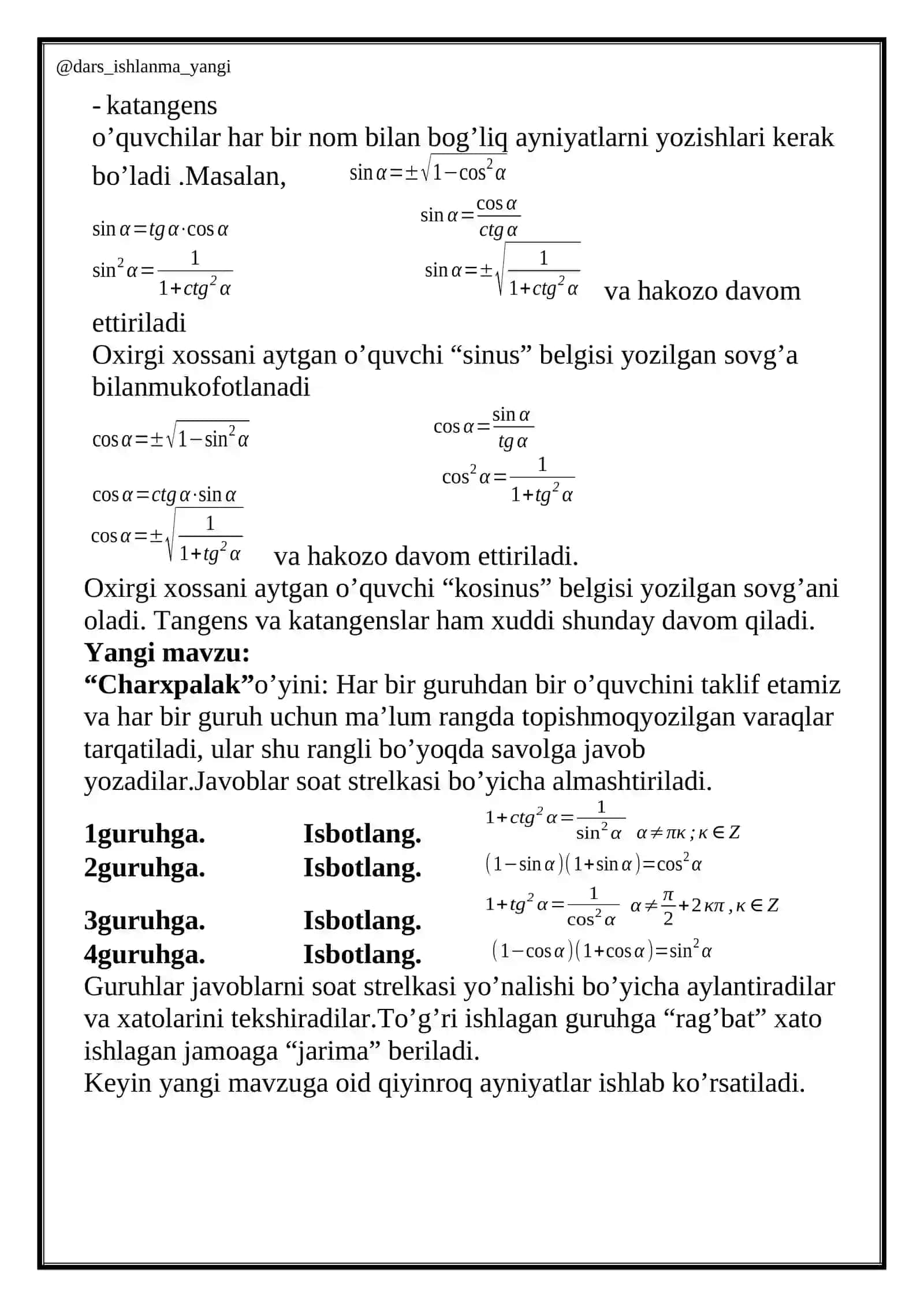 Trigonometrik ayniyatlar 4
