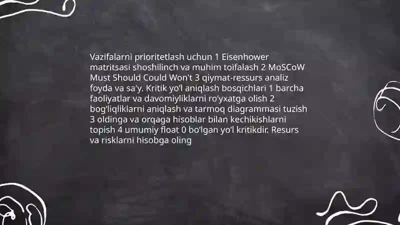 Loyihalar bilan ishlash: Time menejment 4