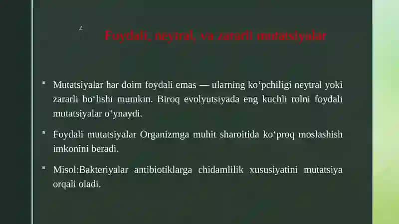 Mutatsiyalarning evolyutsoyadagi ahamyati 4