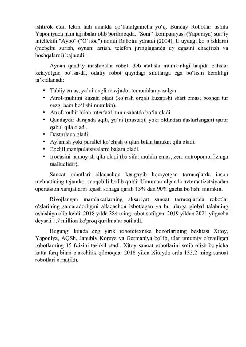 RAQAMLI IQTISODIYOTNING TEXNOLOGIK ASOSLARI, SUN’IY INTELLEKT, ROBOTLAR, UCHUVCHISIZ UCHISH QURILMALARI, VIRTUAL REALLIK, ADDITIV TEXNOLOGIYALAR 4