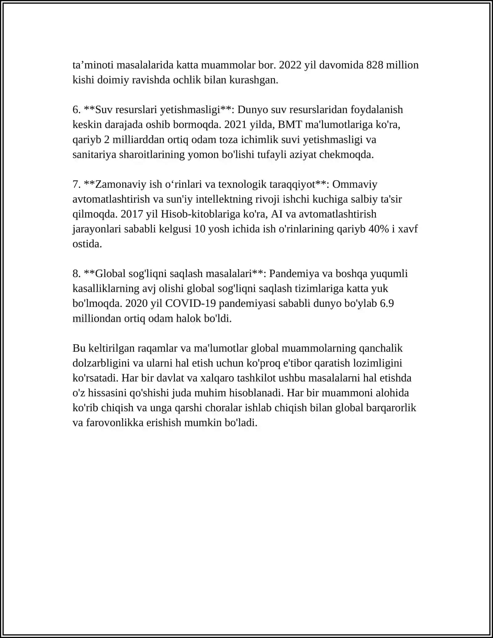 GLOBAL MUAMOLARNING MEZONLARI VA DARAJALARI 4