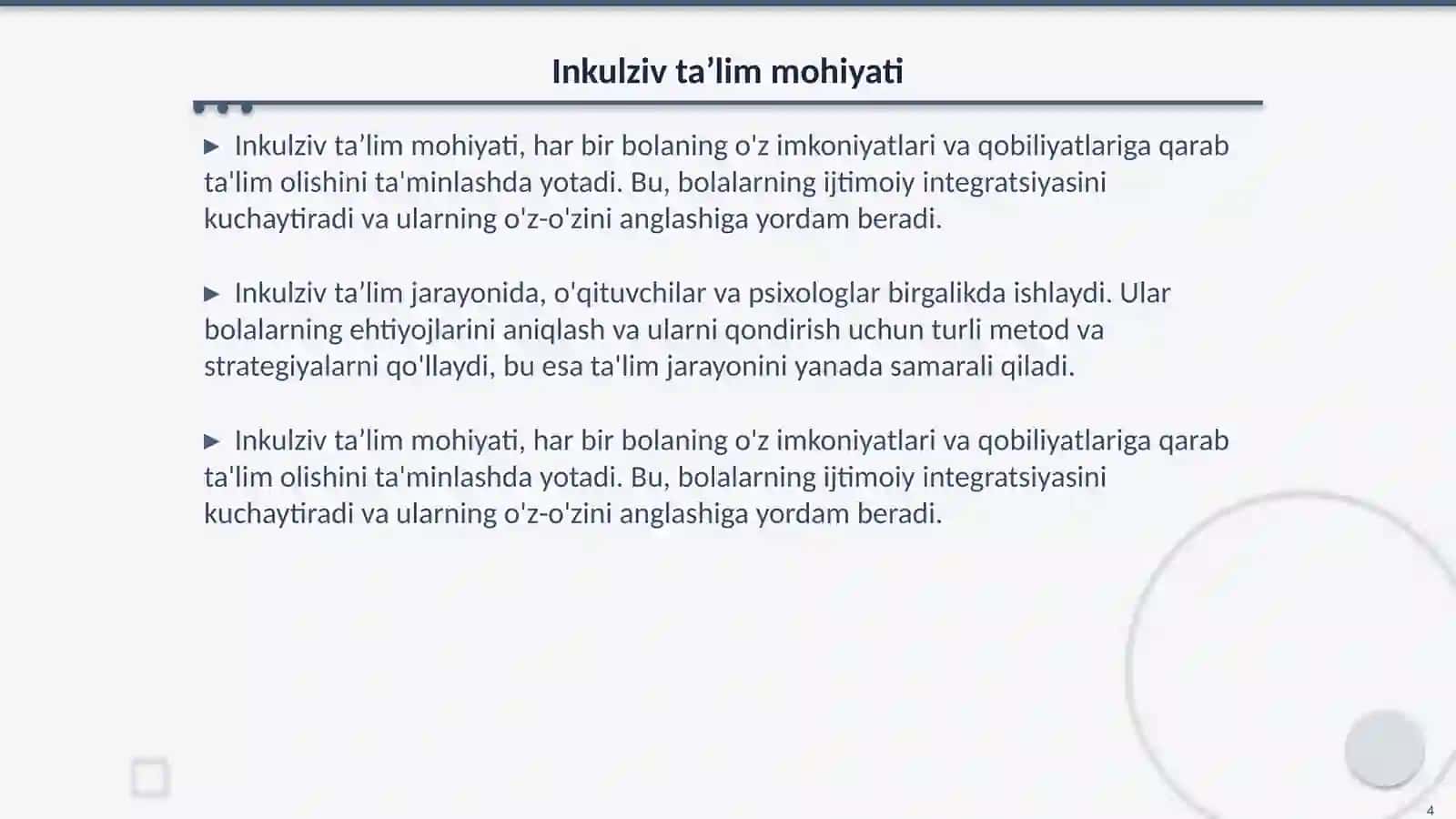 Inkulziv ta’lim sharoitida psixologik xizmat 4