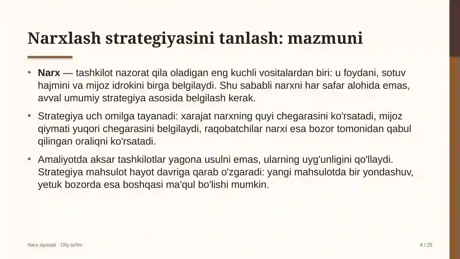 bojsiz savdo do'konlarida narxlash strategiyasini tanlash 4530 4