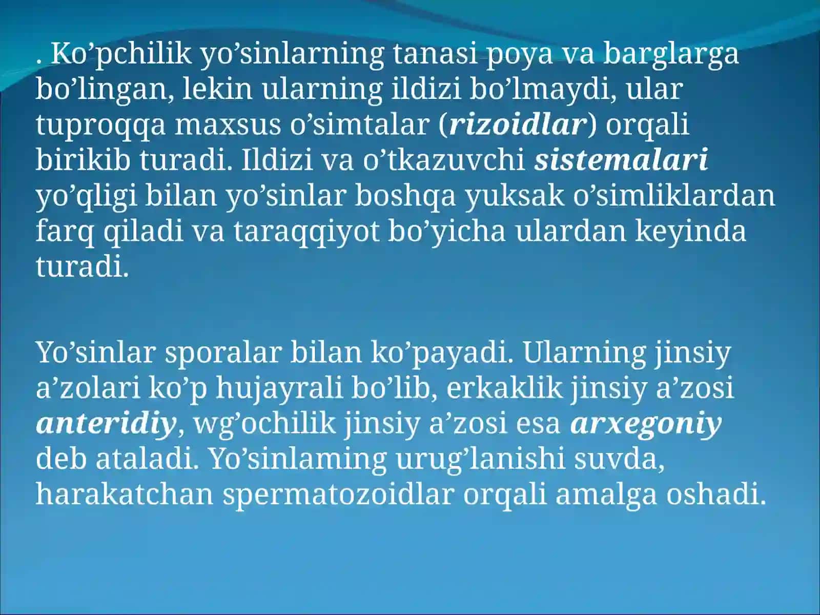 Yo’sintoifalar bo’limi 4