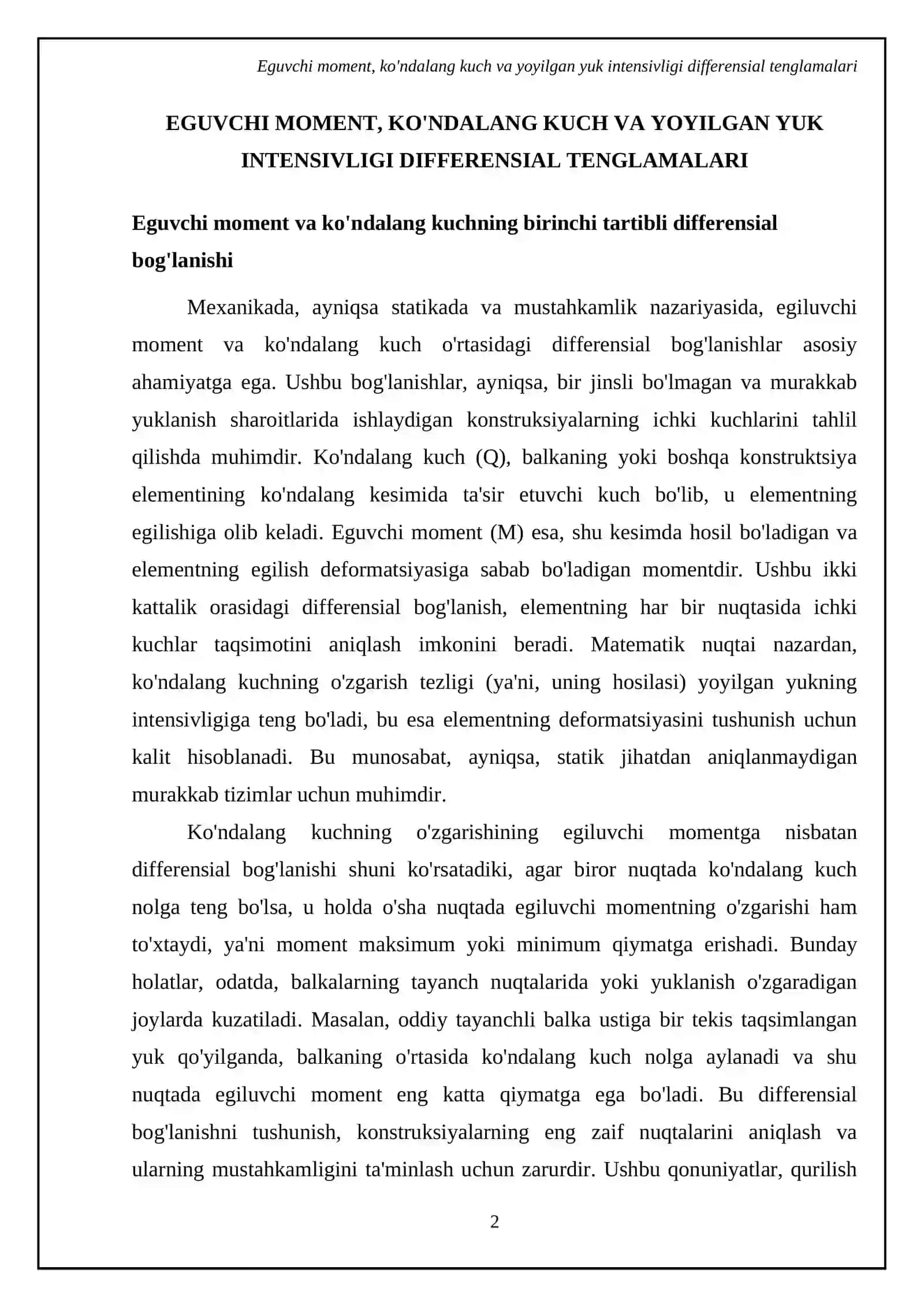Eguvchi moment va ko'ndalang kuch 4