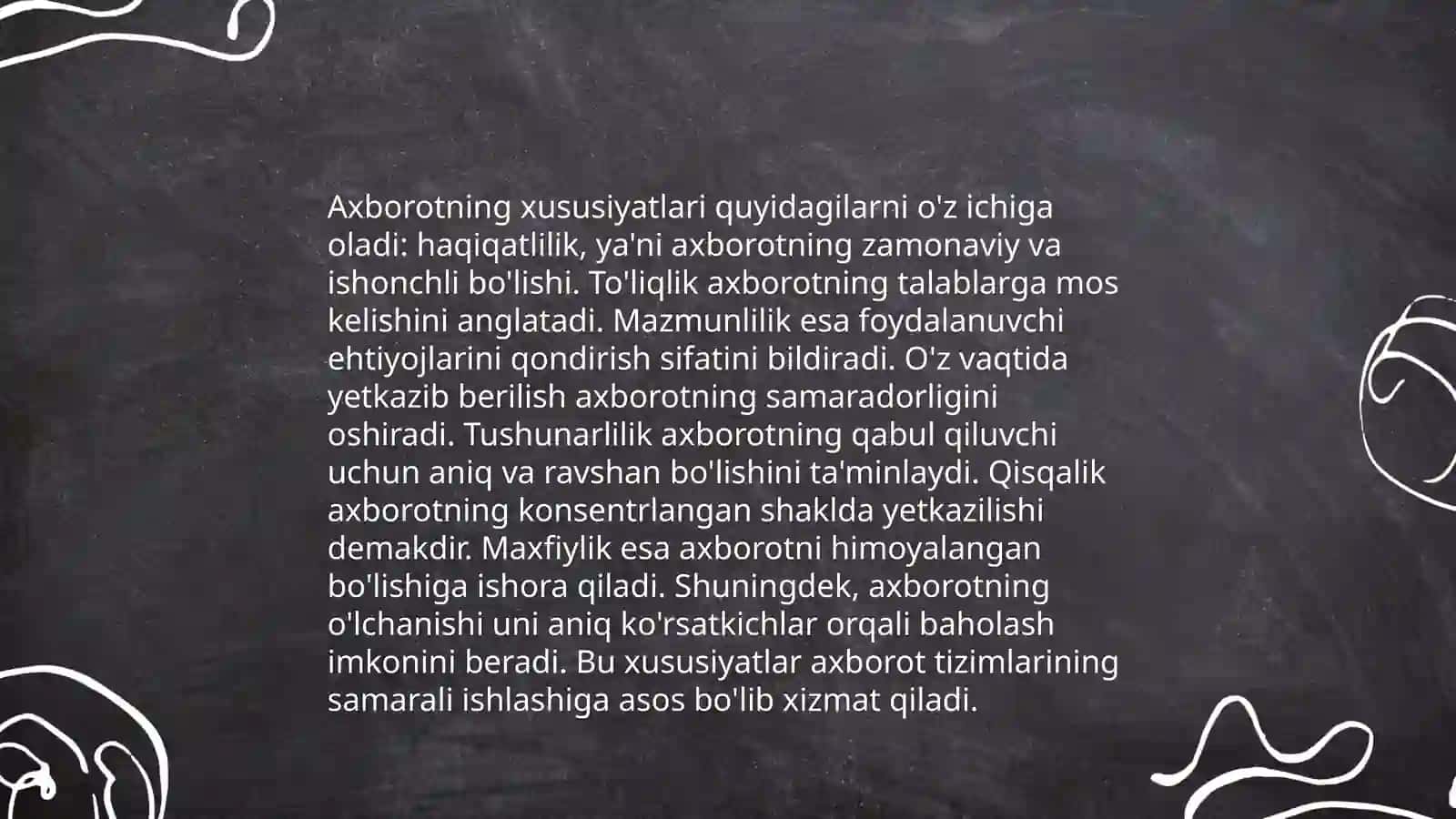 Axborot uning turlari xususiyatlari va oʻlchov birliklari 4