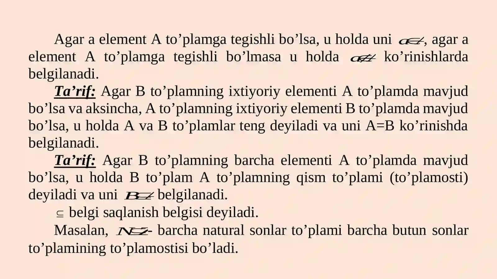To‘plamlar ustida amallar va ularning xossalari 4