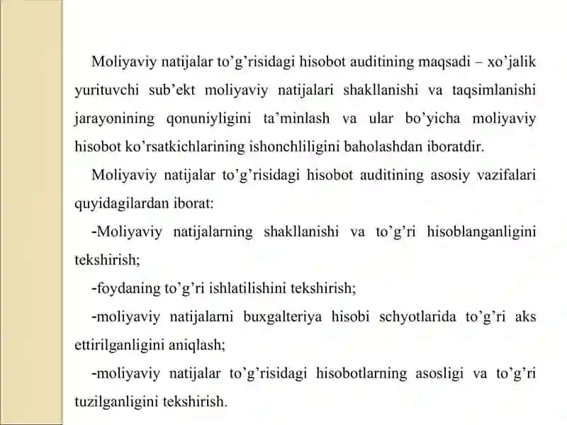Moliyaviy Natijalar To’g’risidagi Hisobot Audit 4