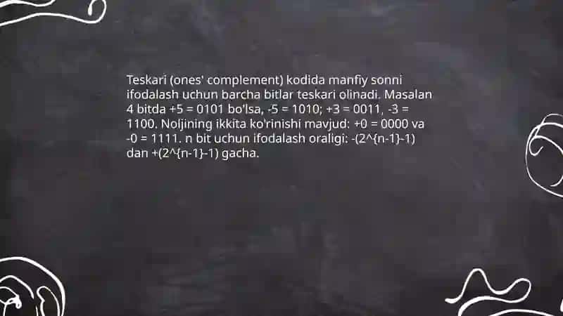 Toʻgʻri (sign-magnitude) kodlari 4