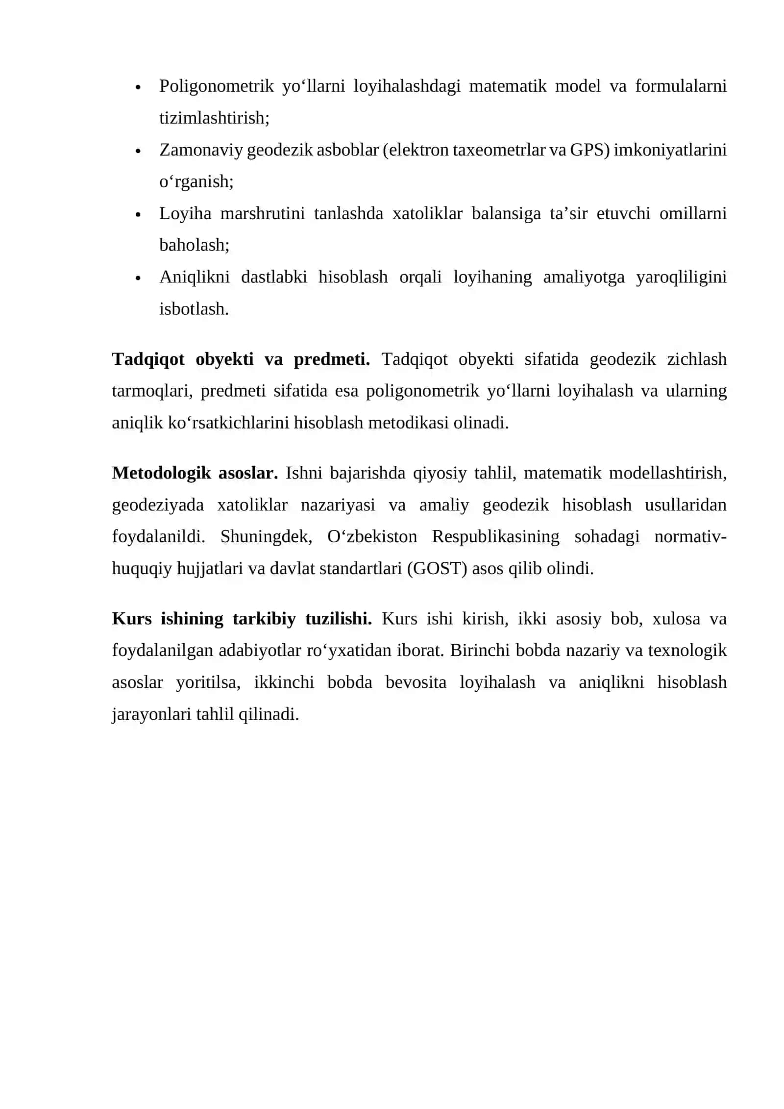 GEODEZIK ASOSINI YARATISHDA ZICHLASH POLIGONOMETRIK YO'LINI LOYHALASH VA ANIQLIGINI DASTLABKI HISOBLASH 4