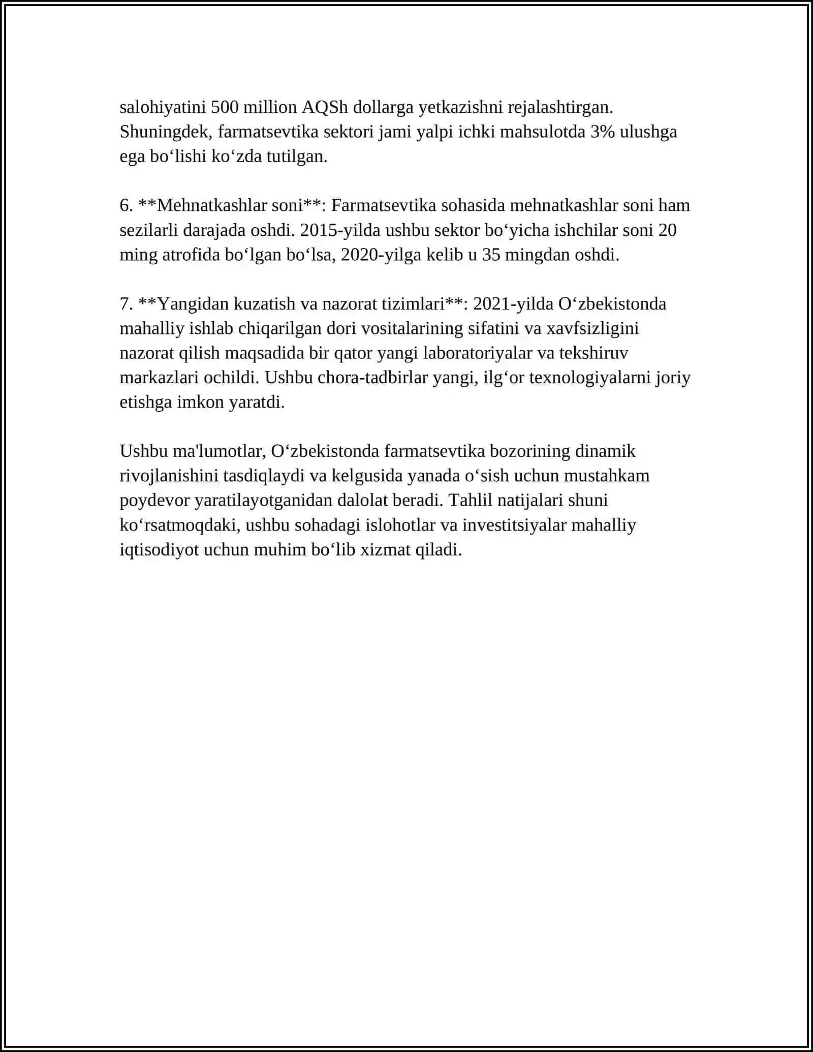 O‘ZBEKISTON RESPUBLIKASI DORI VOSITALARI BILAN TA’MINLASH TIZIMI VA FARMATSEVTIKA BOZORI. FARMATSEVTIKA FAOLIYATINI TARTIBGA SOLISHNING HUQUQIY ASOSLARI 4