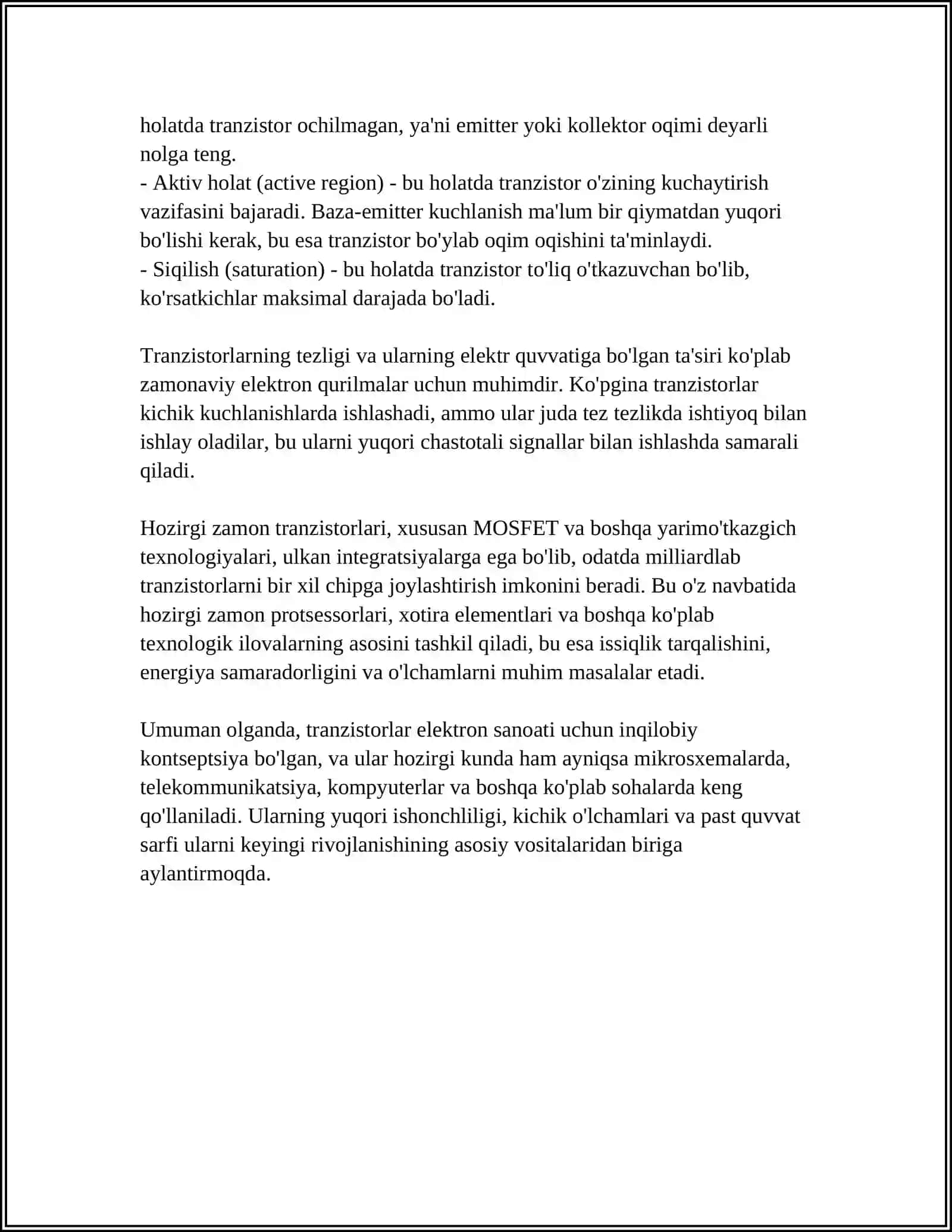 TRANZISTOR CHIZIQLI TO'RT QUTBLIK SIFATIDA 4