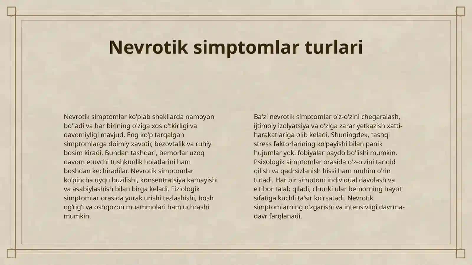 BEMORLARDAGI NEVROTIK HOLATLARI TAHLILI 4