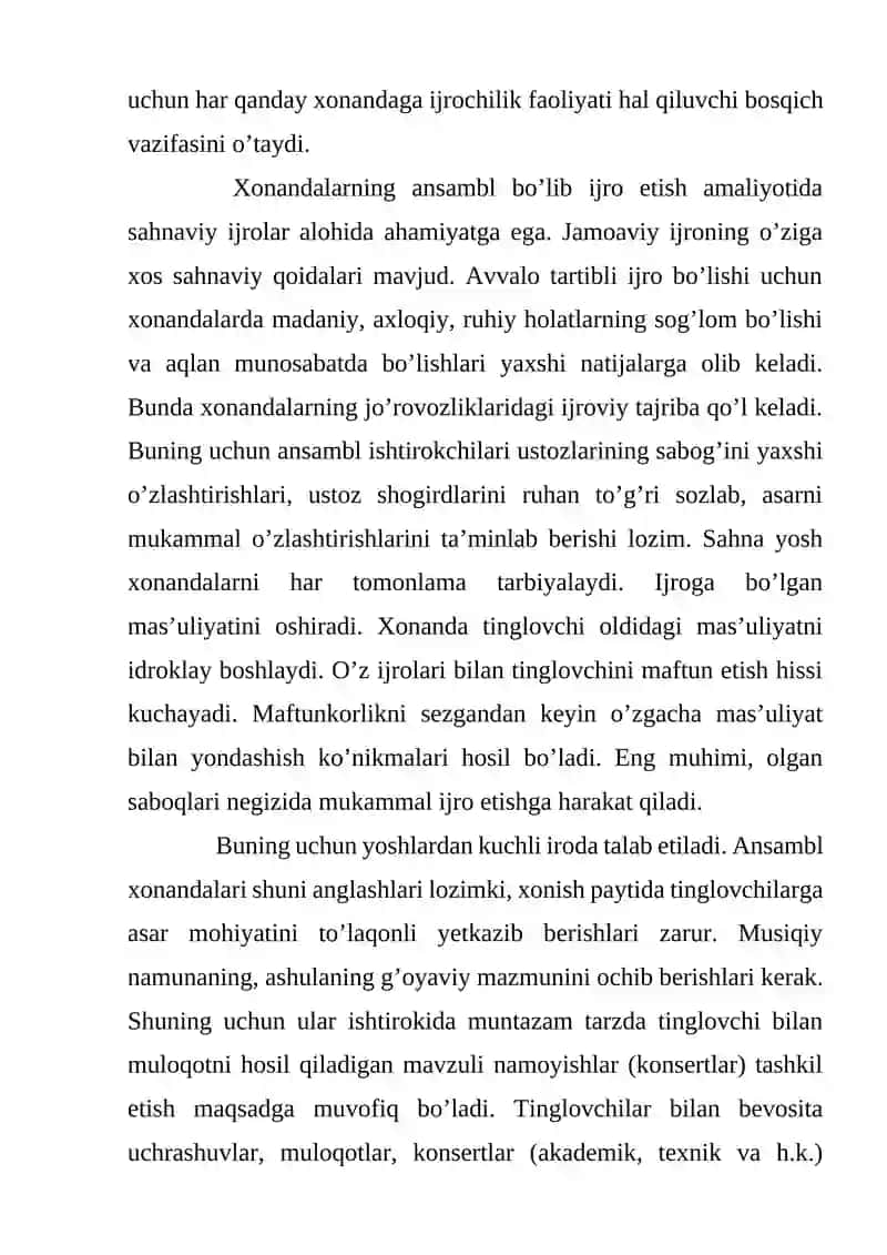 Xonandalarni ansambl ijrochiligiga tayyorlash jarayoni 4