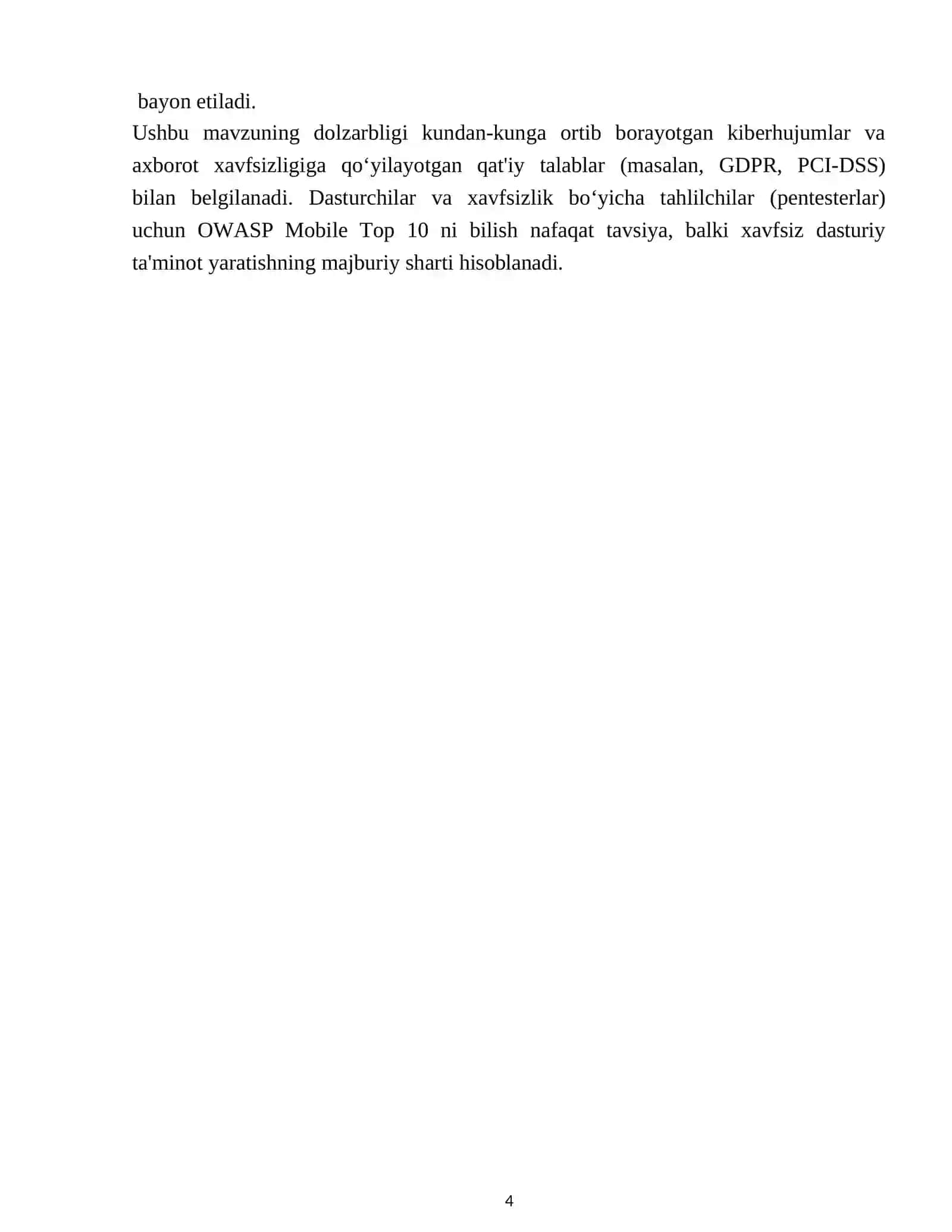 OWASP MOBILE TOP 10 ZAIFLIKLAR Kurs ishi 4