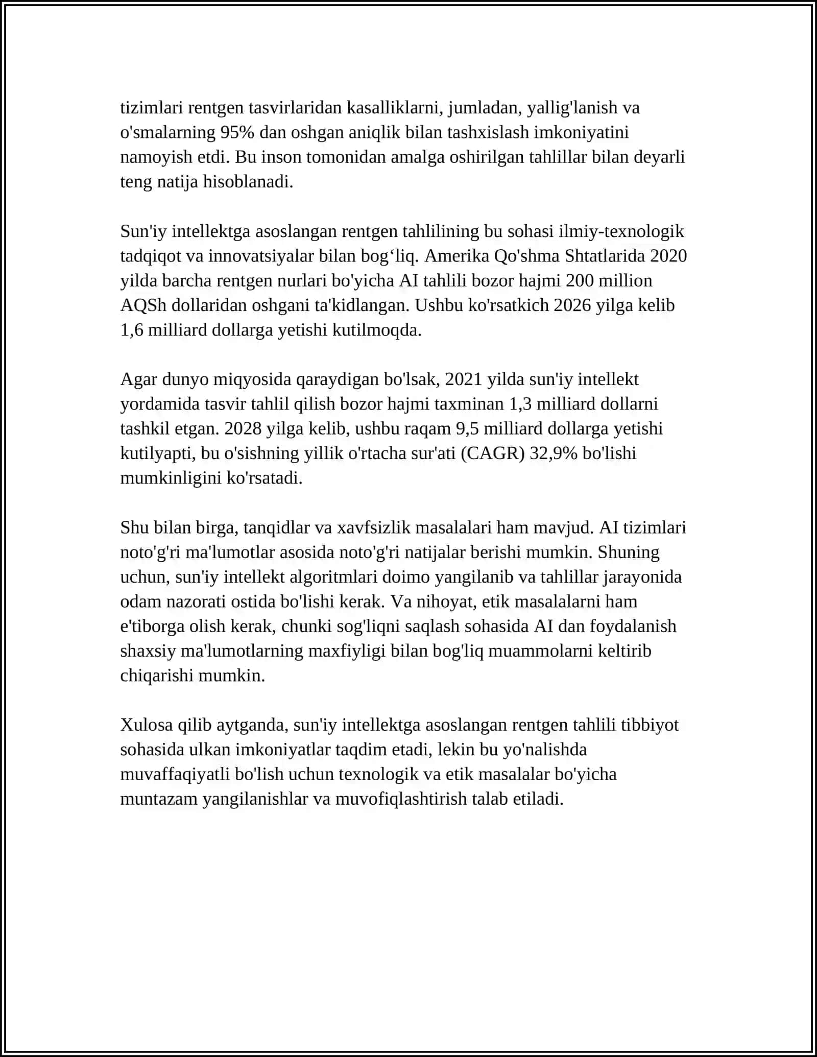 SUN'IY INTELEKT TEXNOLOGIYALARI ASOSIDA TIBBIYOTDA TURLI KASLIKLARNI DIAGNOSTIKA QILISH 4