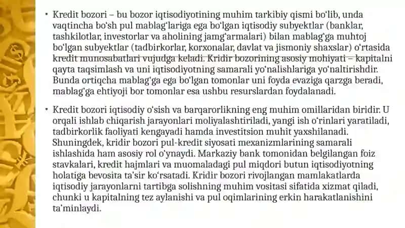 KREDIT VA OLTIN BOZORLARI 4