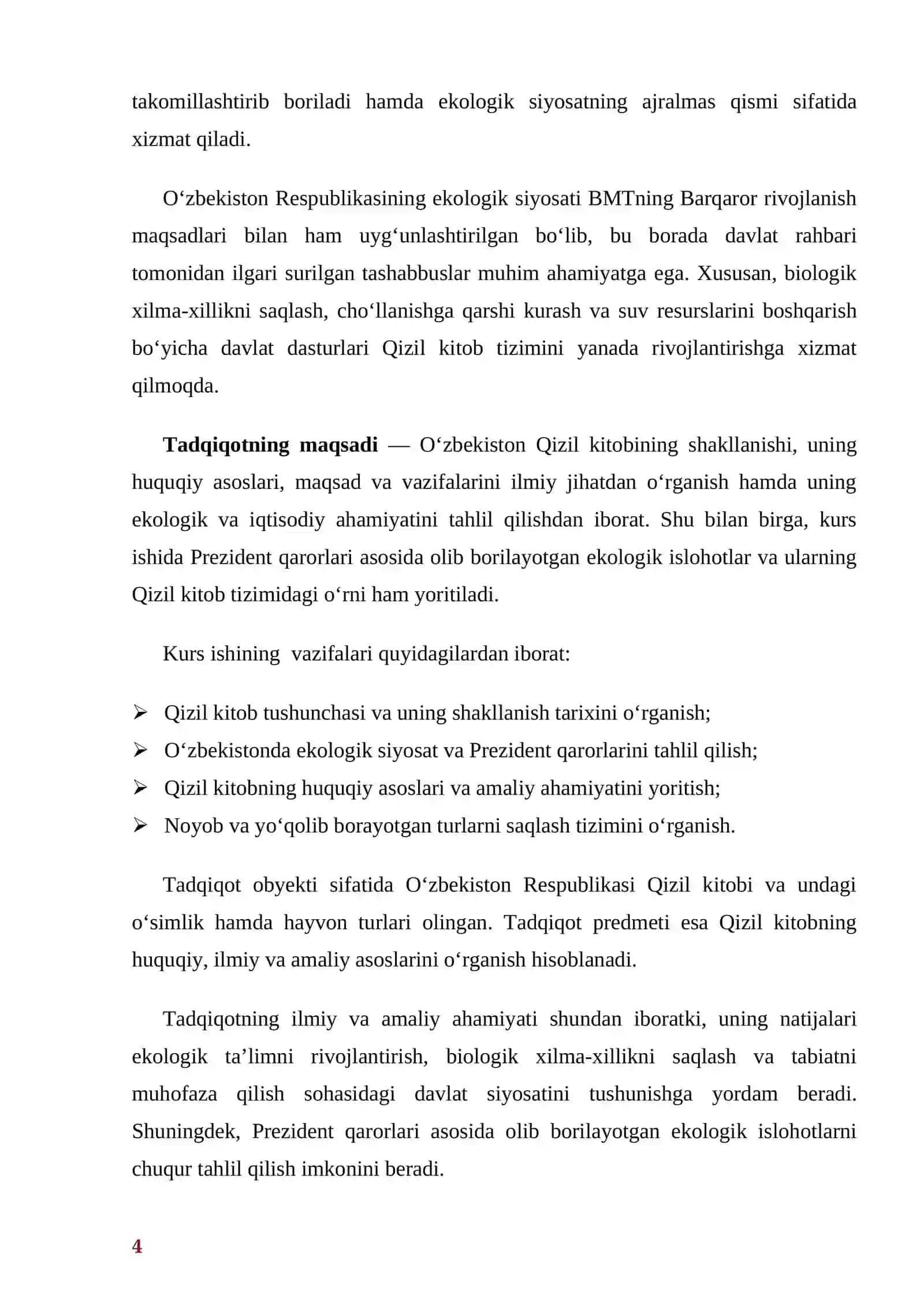 O'zbekiston Qizil kitobi uning maqsad va vazifalari 4