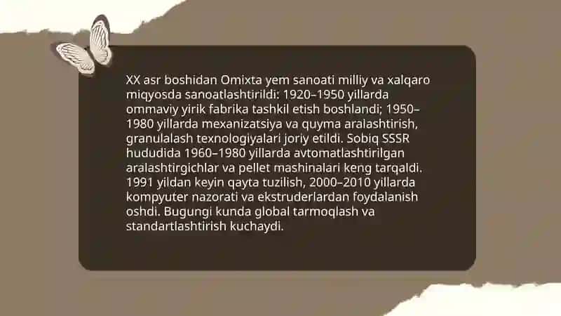 Omixta yem ishlab chiqarish sanoati tarixi 4