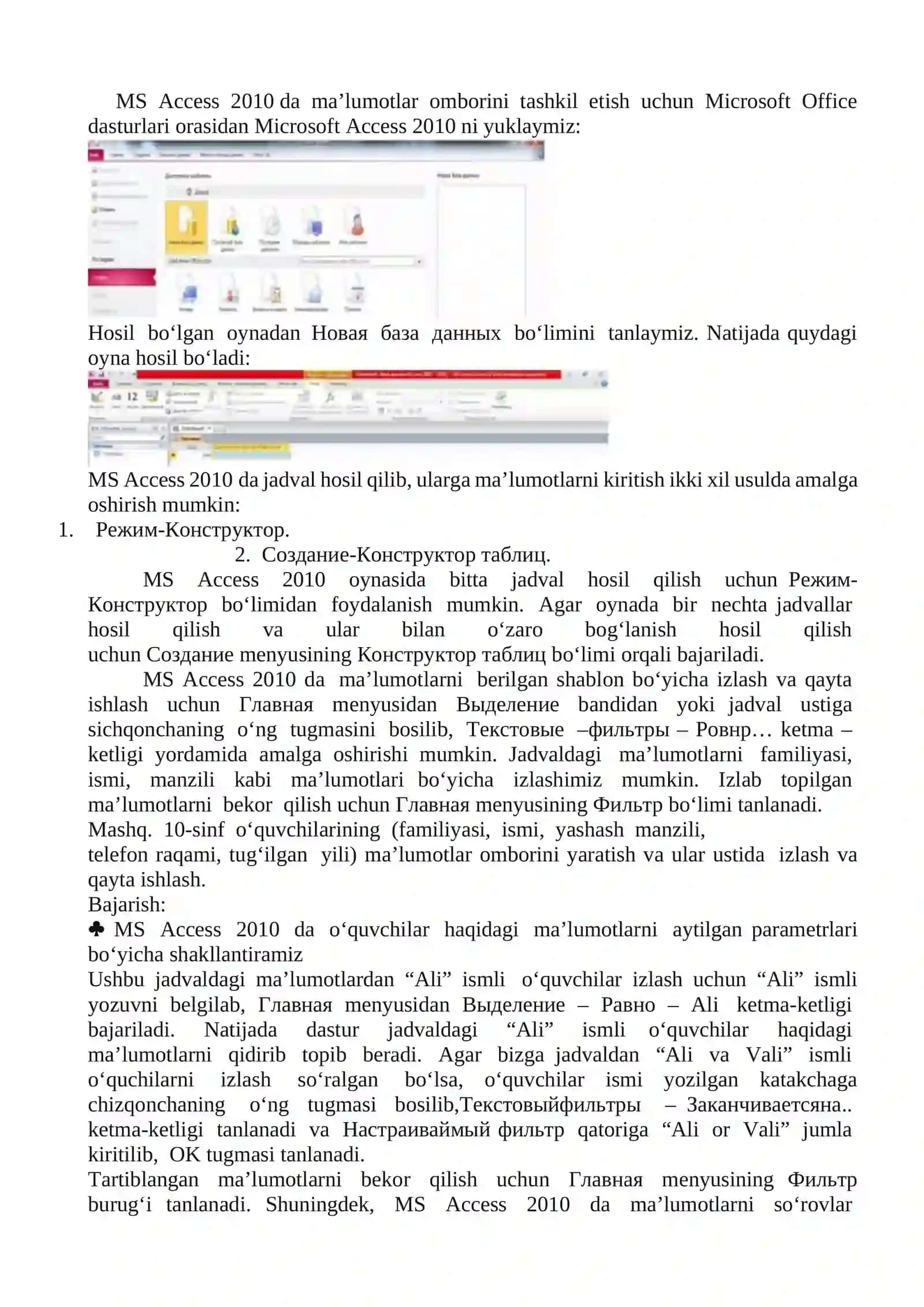 Microsoft Access Ma'lumotlar Bazasini Yaratish 4