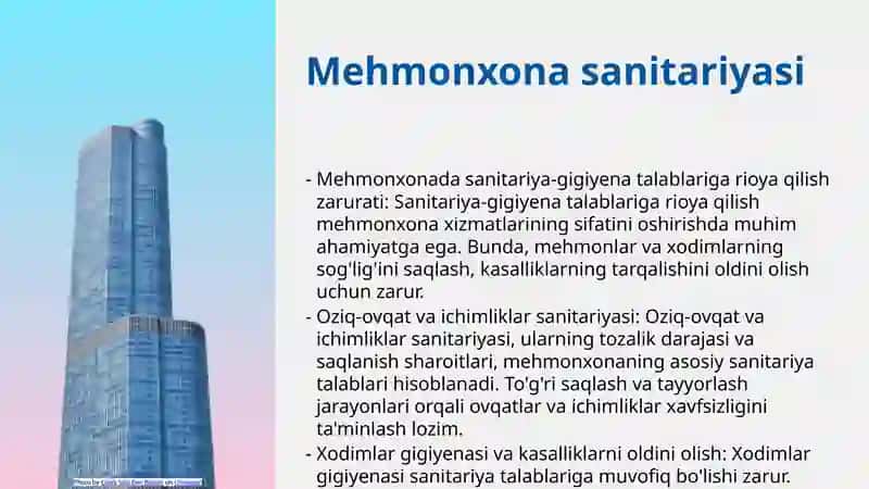 Mehmonxona xo’jaligida sanitariya-gigiyena talablari 4