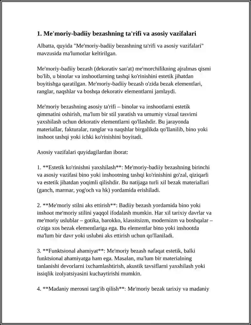 Me'moriy-badiiy bezashning ta'rifi va asosiy vazifalari 4