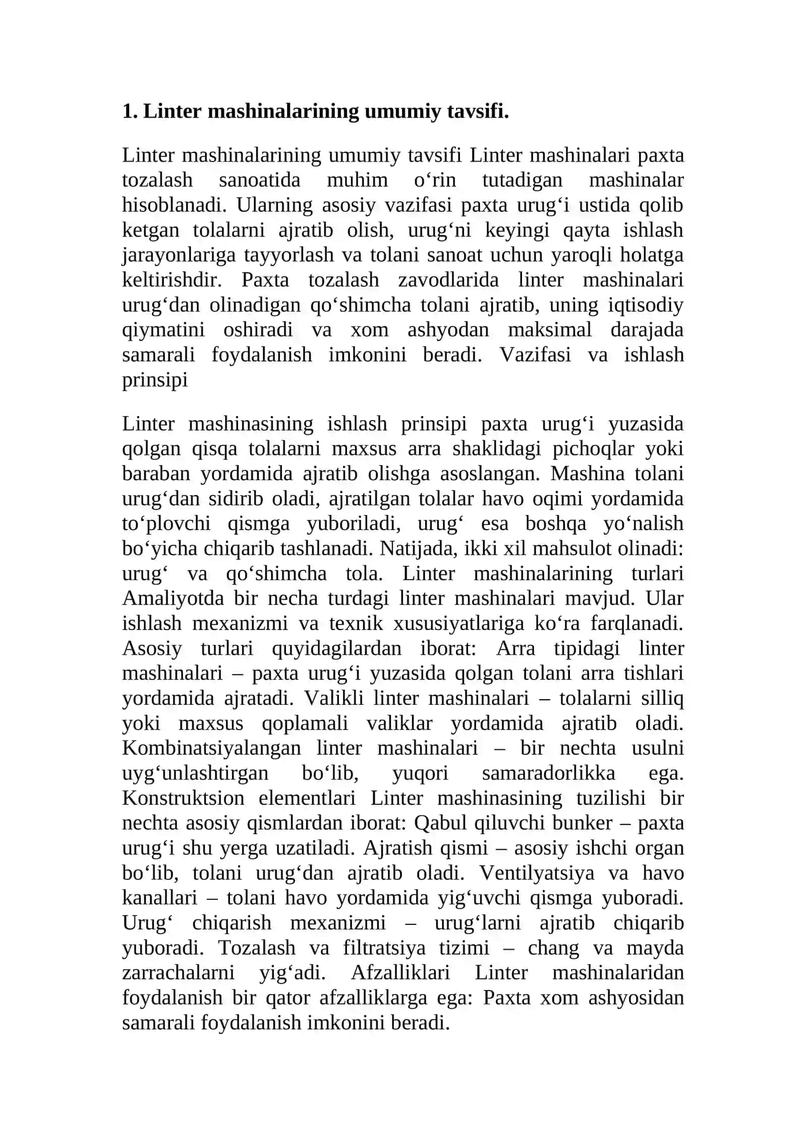 Linter mashinalarini hisoblash, loyihalash va avtomatlashtirish 4