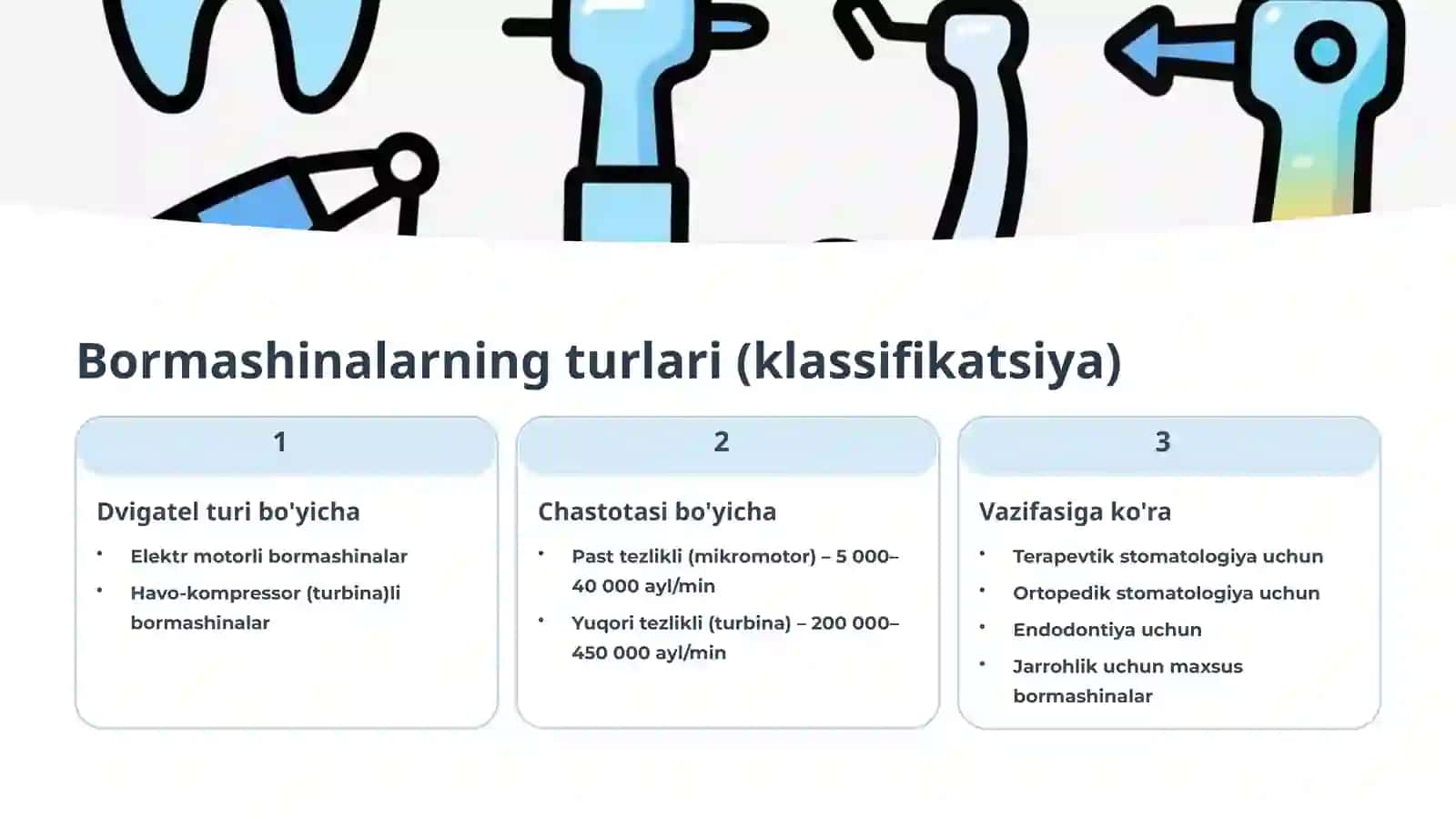 Stomatologik bormashinalar (apparatlar) turlari 4
