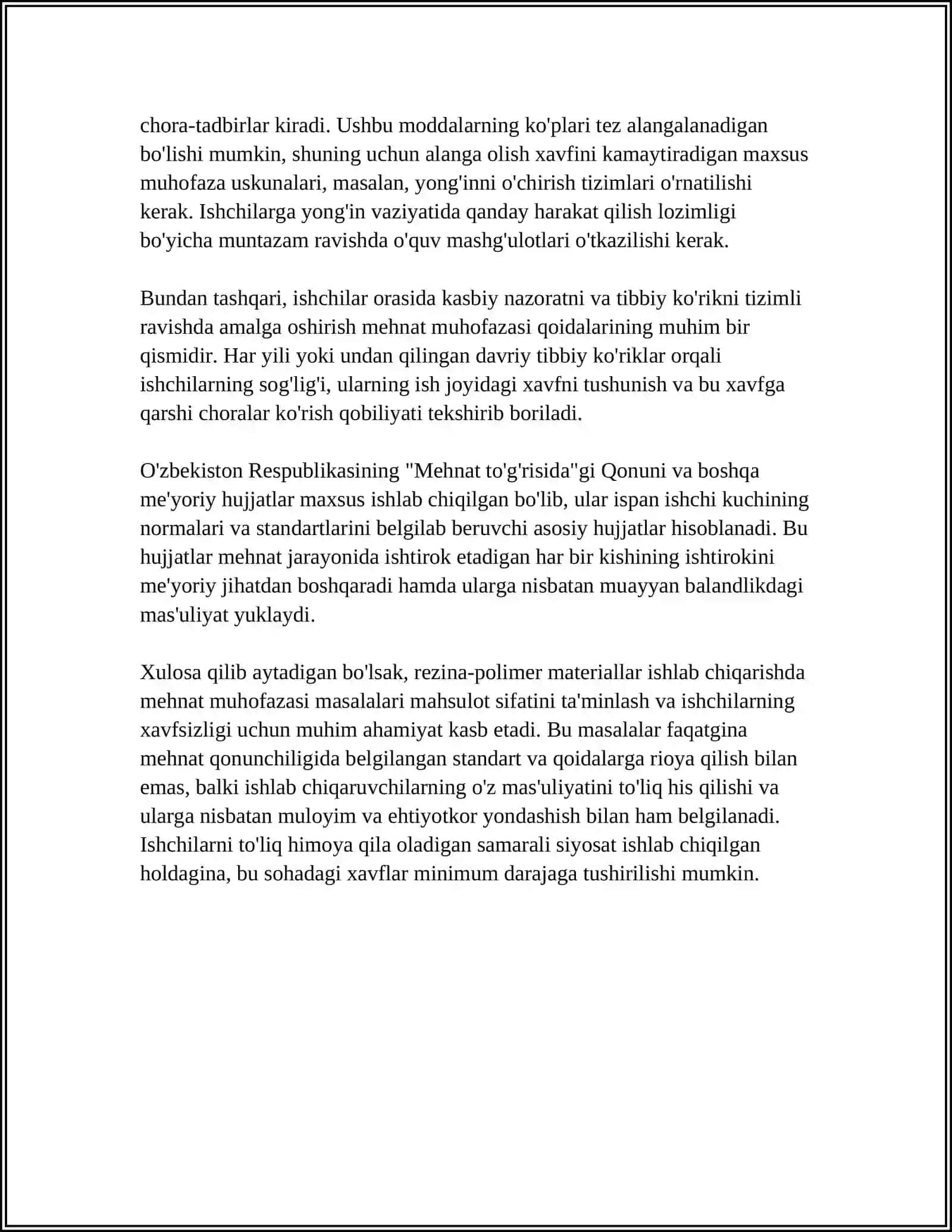 REZINA-POLIMER MATERIALLAR ISHLAB CHIQARISHNING MEHNAT MUHOFAZASI VA TEXNIKA XAVFSIZLIGI 4