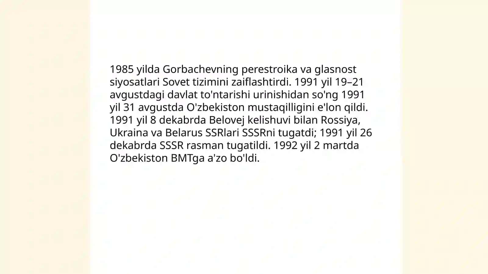 O'zbekiston Mustaqilligining e'lon qilinishi va uning tarixiy ahamiyati 4