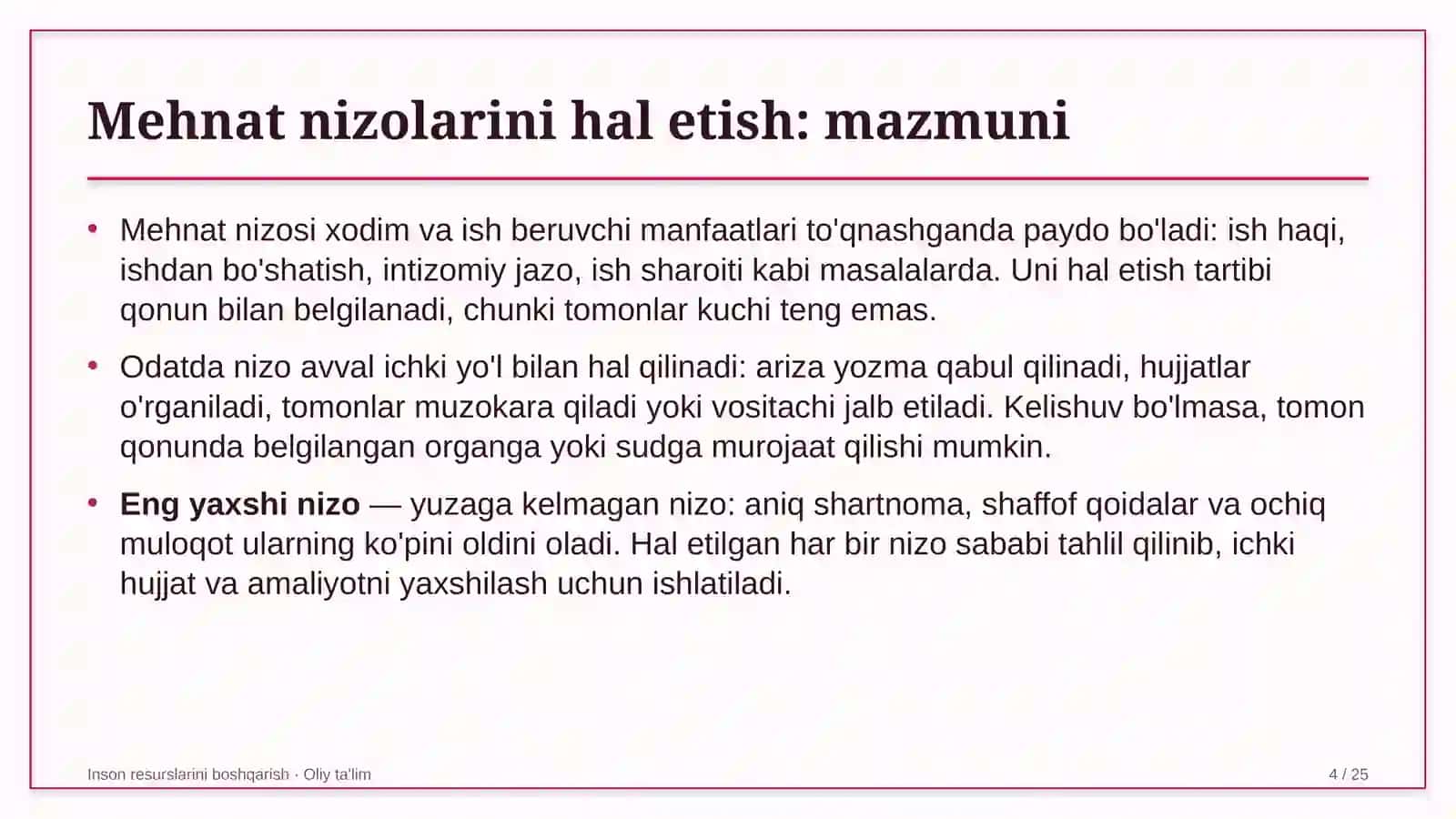 Madaniyat va istirohat bog'larida mehnat nizolarini hal etish 4