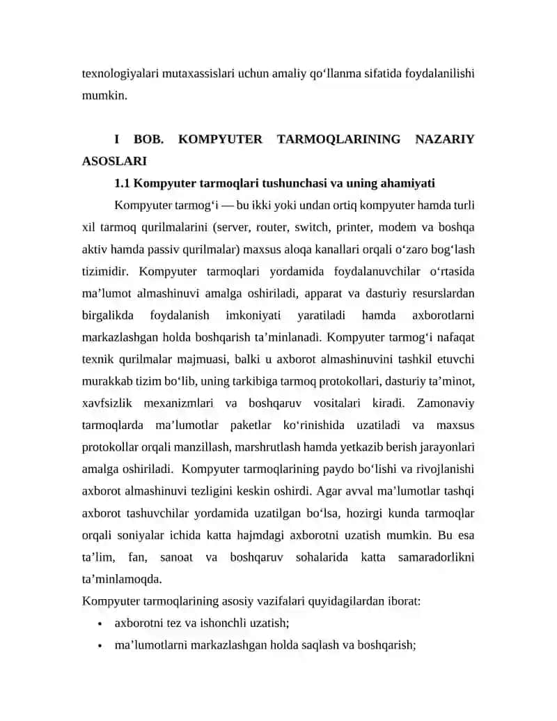 Talabalar shaharchasida kichik korpus tarmog‘ini loyihalash 4