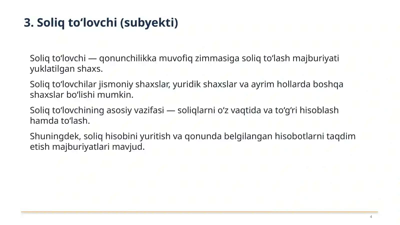 Soliq Elementlari va Ularga Tavsif 4