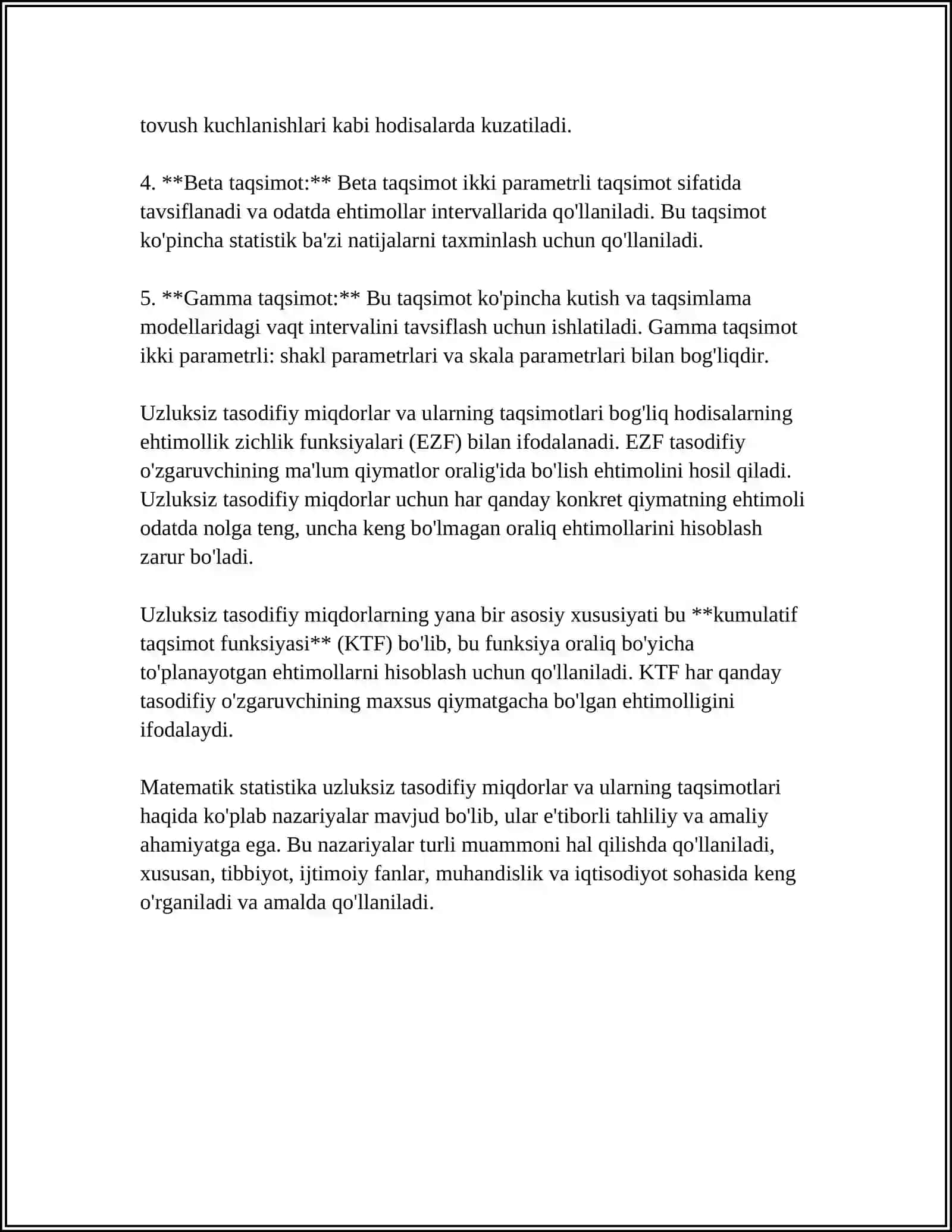 Uzluksiz tasodifiy miqdorlar 4