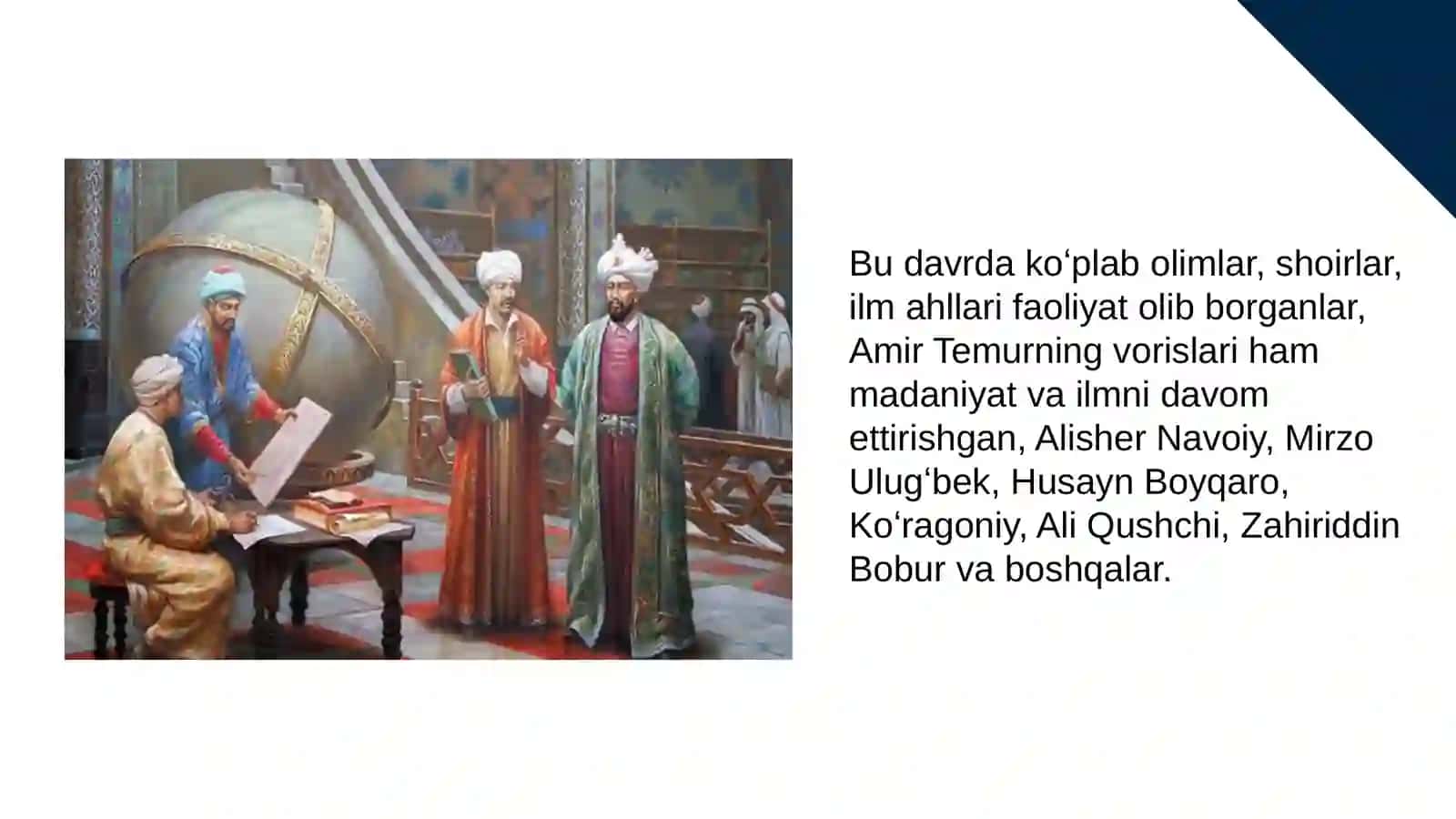 Amir Temur va Temuriylar davri maʼnaviy va maʼrifiy yuksalishni belgilab bergan omillar. 4