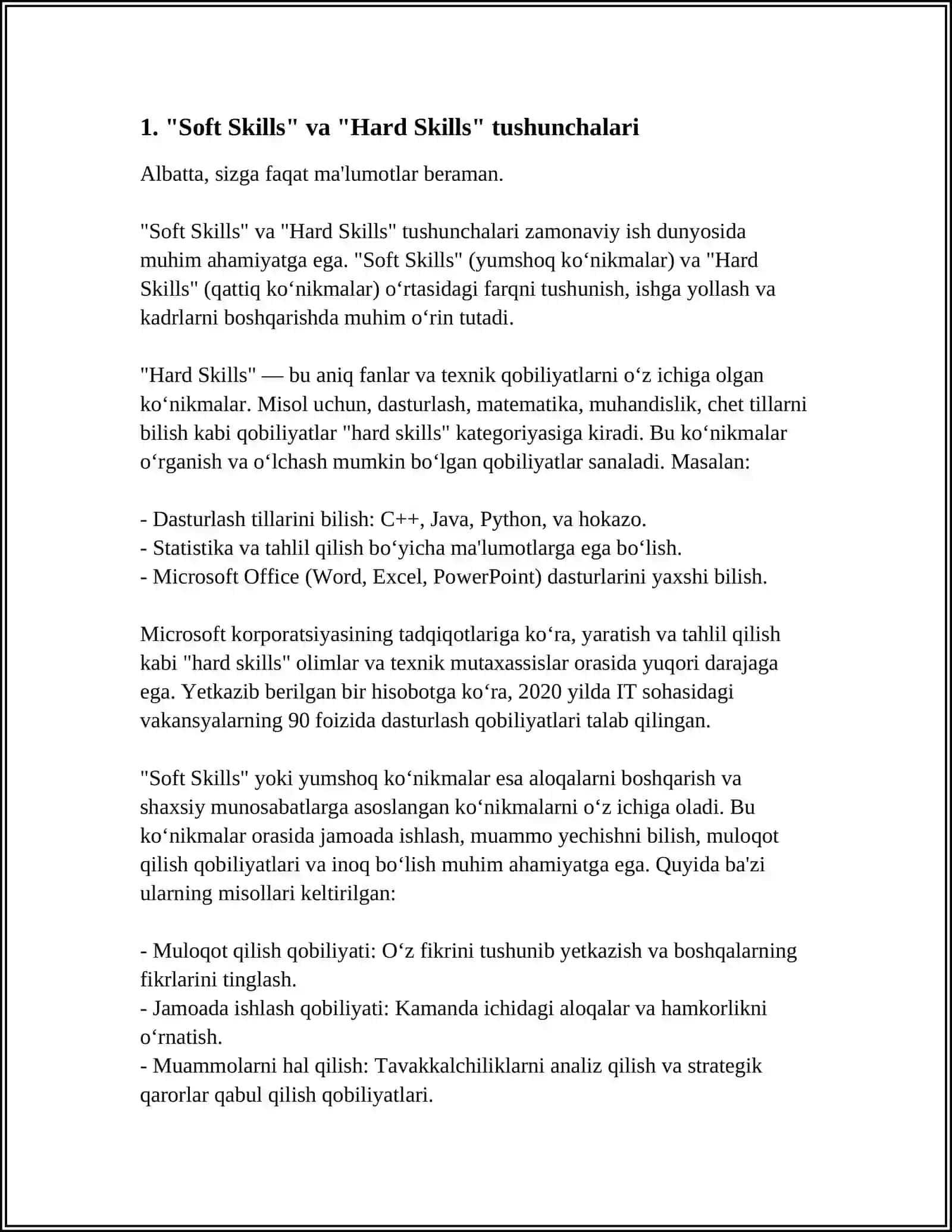 HUQUQIY KO’NIKMALAR VA METODOLOGIYA FANIDA “SOFT SKILLS” VA “HARD SKILLS” (QATTIQ KO‘NIKMALAR)NING O‘ZARO TO‘LDIRUVCHI VA FARQLI JIHATLARI 4