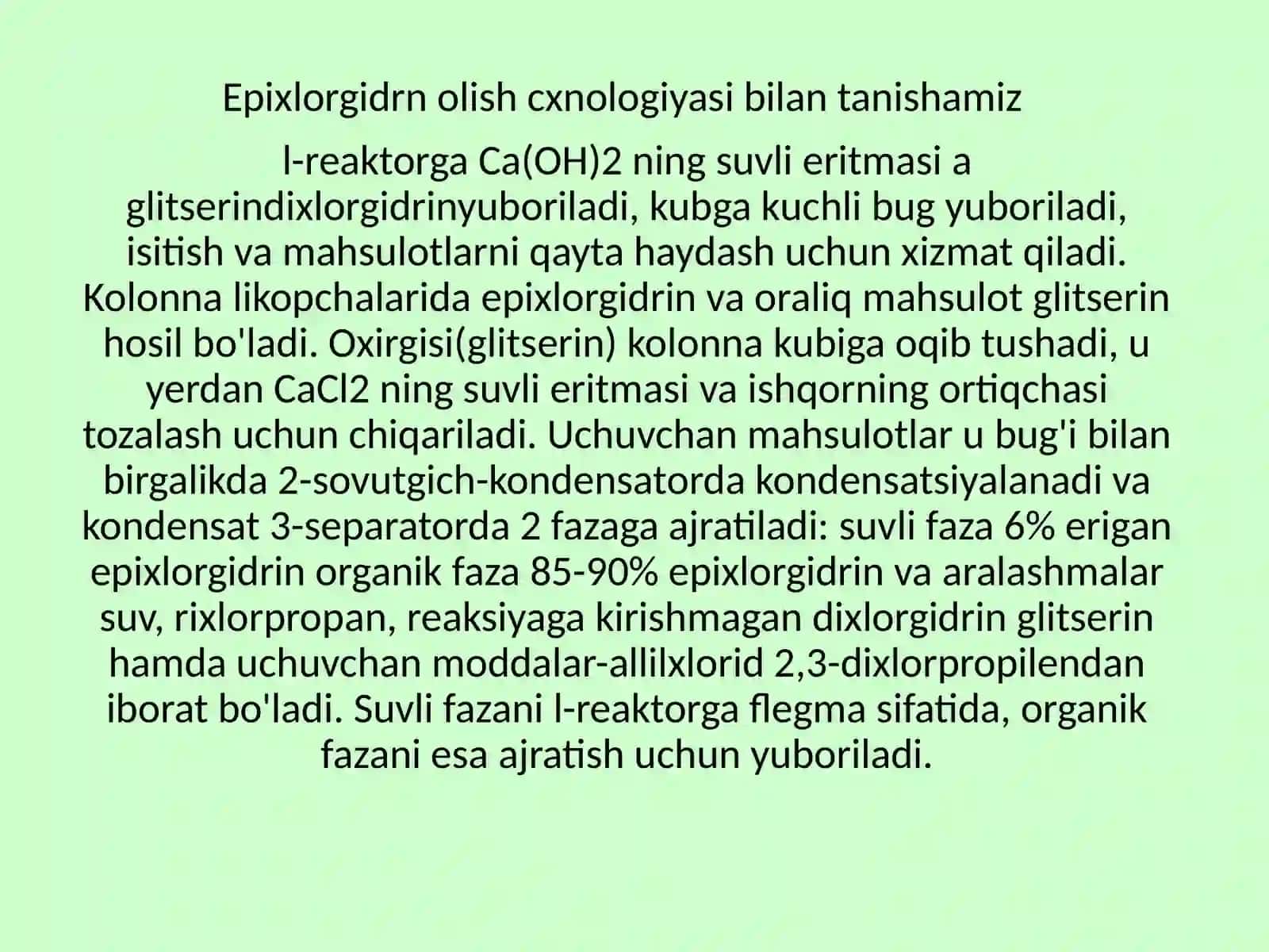 Epixlorgidrindan glitserin ishlab chiqarish texnologiyasi 4