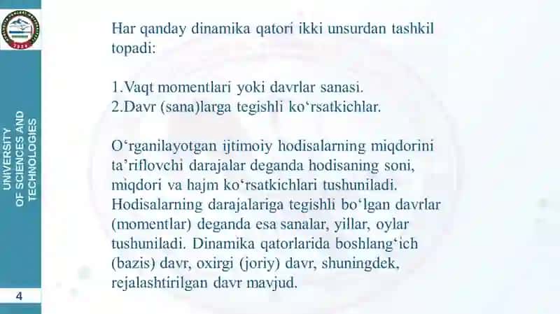 DINAMIKANI STATISTIK O‘RGANISH USULLARI 4