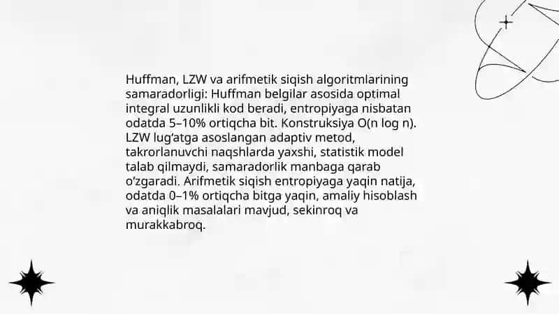Siqish algoritmi asosida ma'lumotlarni siqish usullarining samaradorligini hisoblash 4
