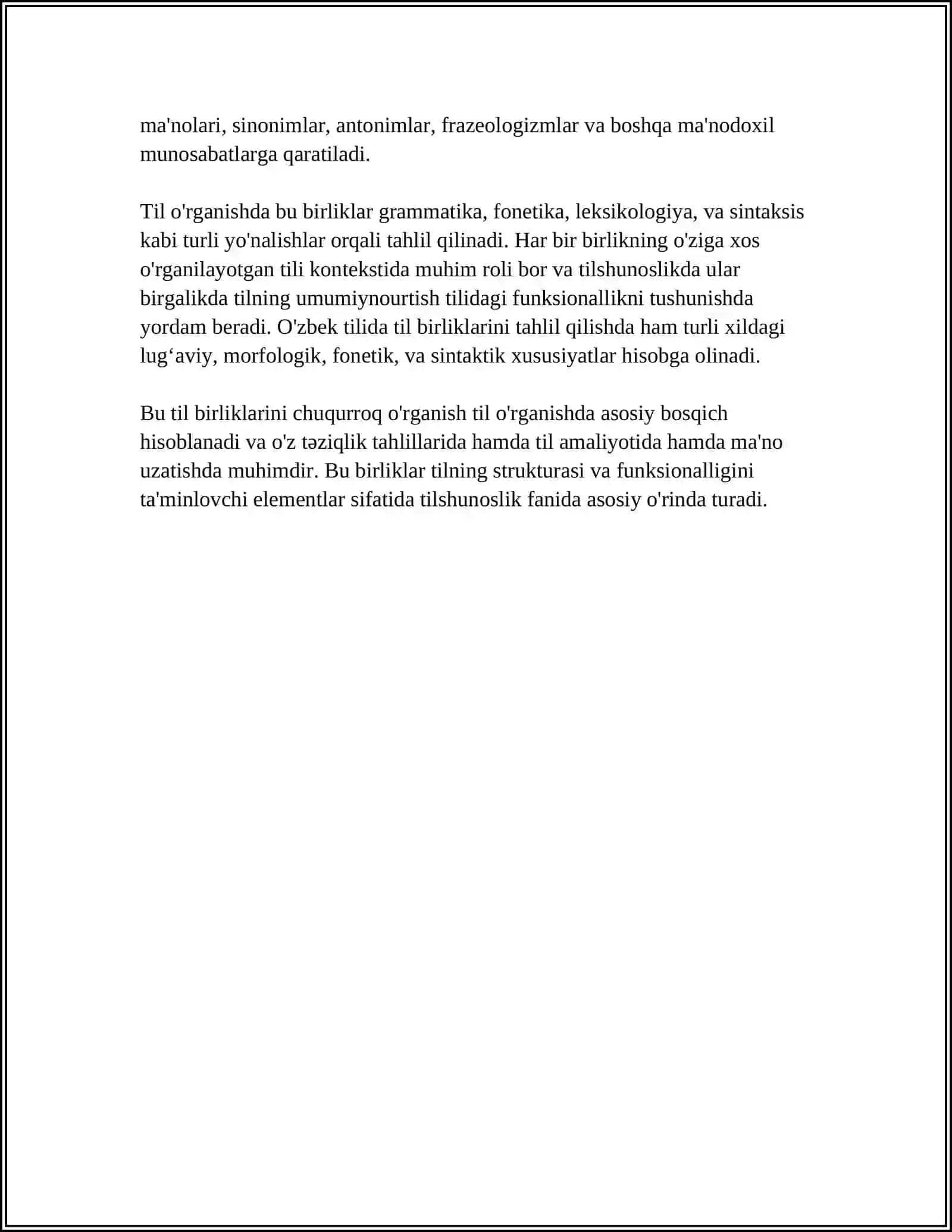 TIL BIRLIKLARI VA NUTQ BIRLIKLARI MAVZUSIDA TEST 4