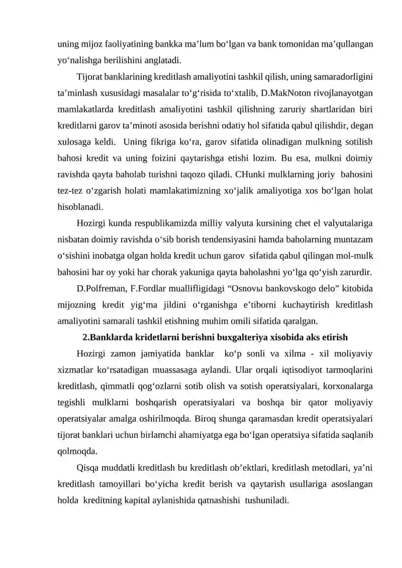BANKLARDA KRIDET OPERATSIYALARNING BUXGALTERIYA XISOBI 4