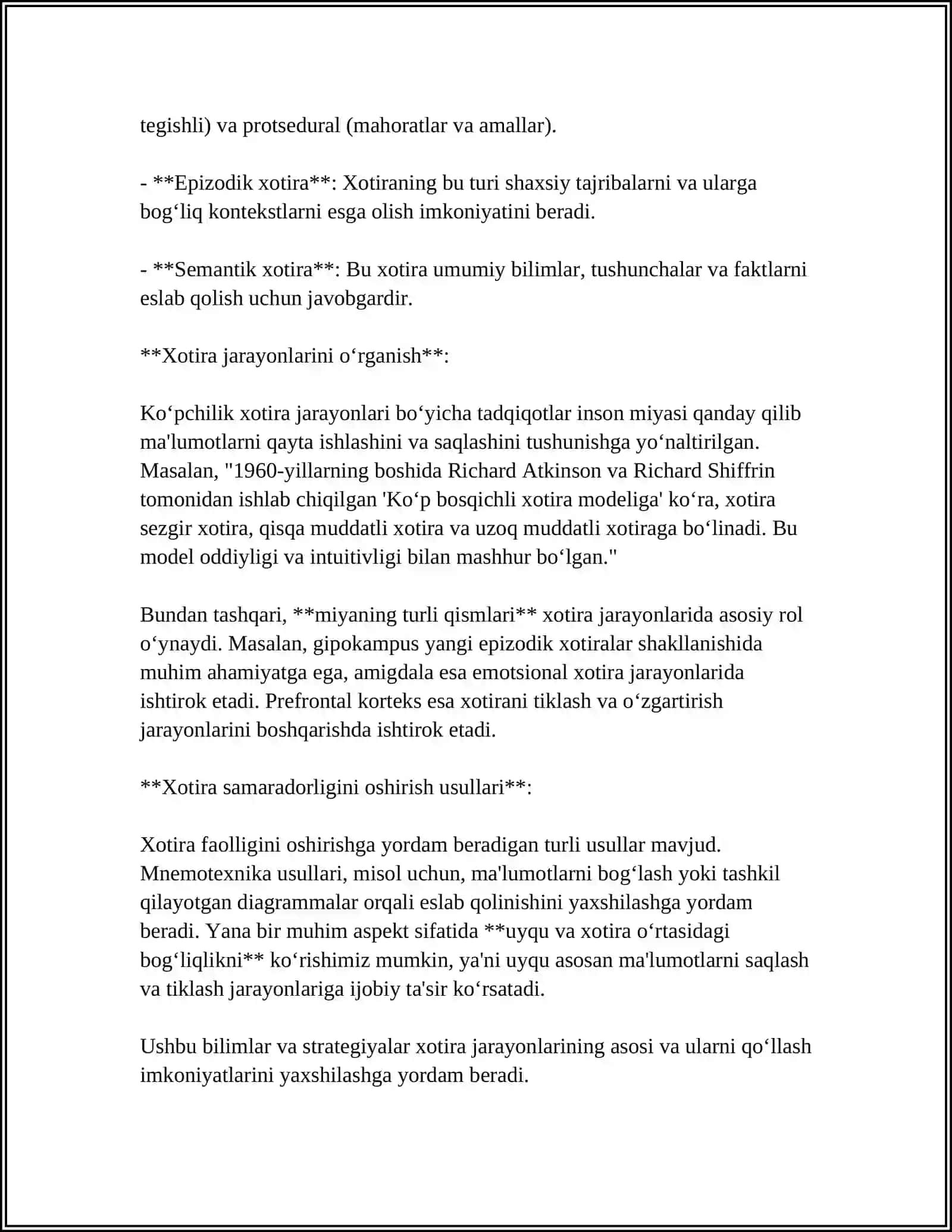 XOTIRA JARAYONLARI VA TURLARINI YORITISH 4