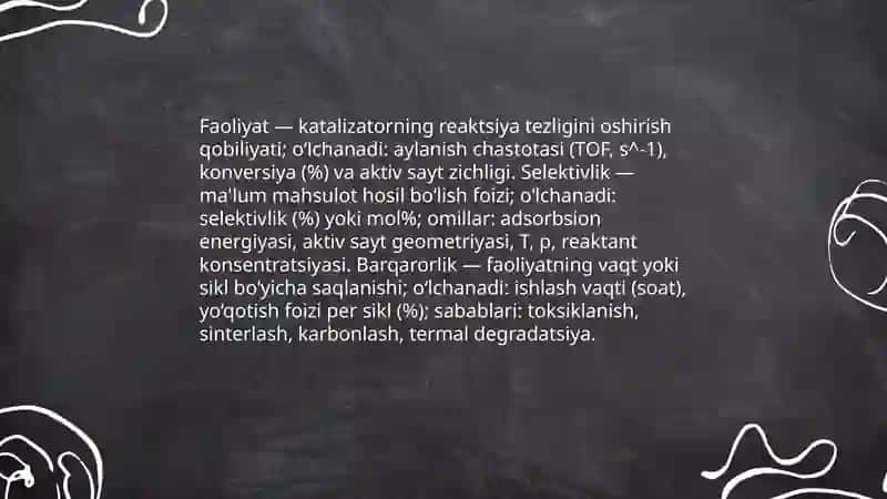 Katalizatorlarning asosiy tavsiflari 4